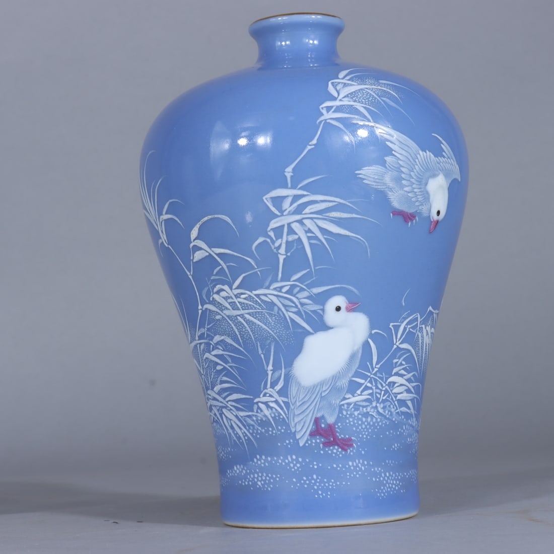 A Exquisite Sky Blue Glazed Flower and Bird Pattern Vase: A Exquisite Sky Blue Glazed Flower and Bird Pattern Vase,Republic of China,With Mark,Size:5.3inx3.5inx2in 