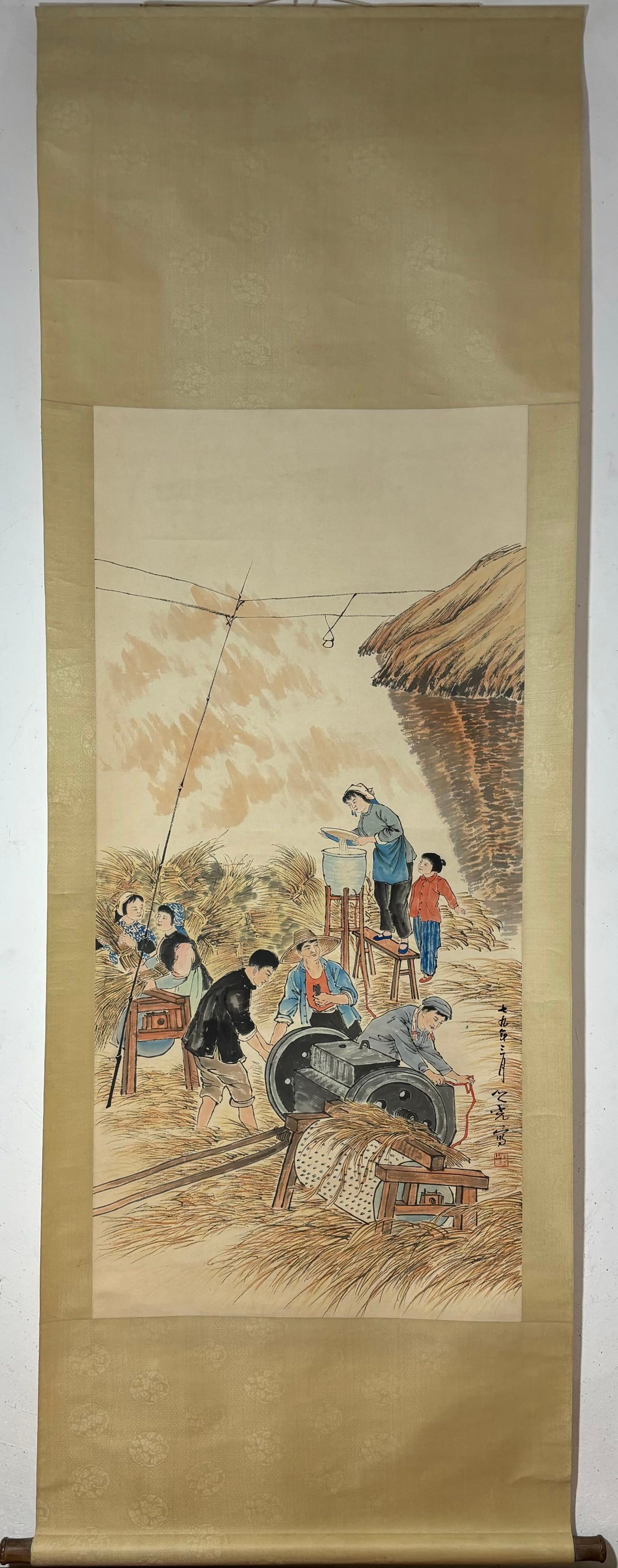 A Chinese Vertical Scroll Ink Painting of Figures on Paper (1 of 9)