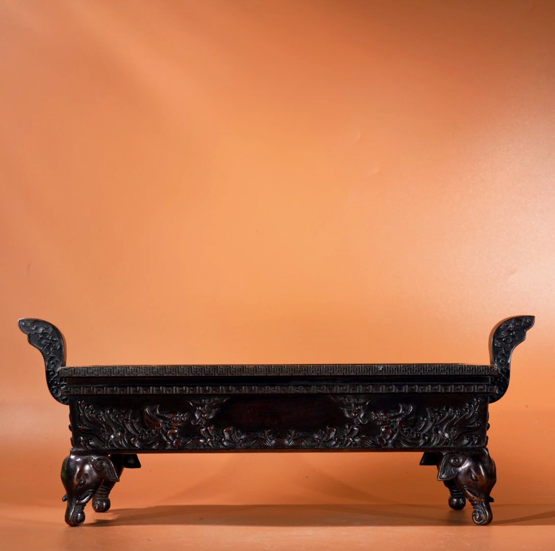 A Exquisite Bronze Kirin Pattern Double-Ears Censer: A Exquisite Bronze Kirin Pattern Double-Ears Censer,Ming Dynasty, China,Xuande Six-character Mark,Size:5.9inx12.4inx4.6in,Weight:5710g 