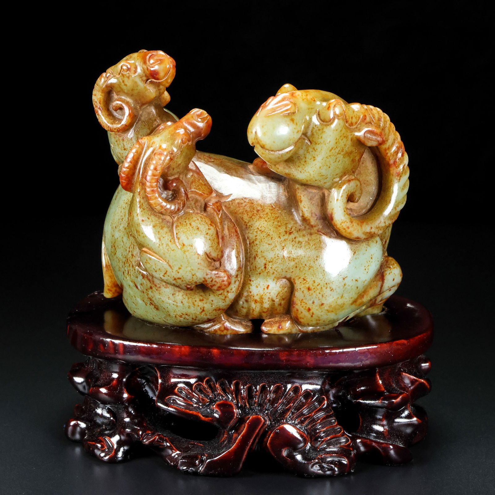 A Exquisite Hotan Jade Sheep Ornament: A Exquisite Hotan Jade Sheep Ornament,Han Dynasty, China,With Mark,Size:3.9inx5.1inx3.9in 和田玉羊摆件,中国汉代,带款
