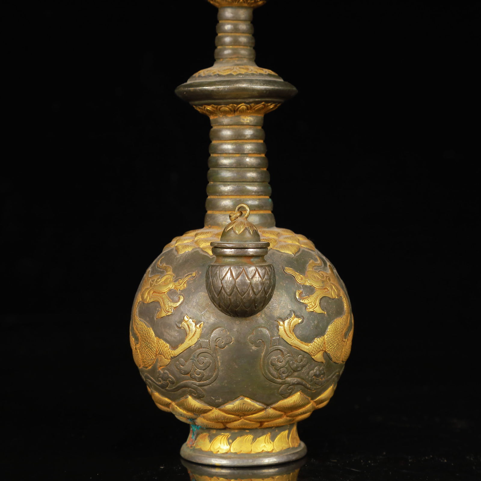 An Exquisite Gilt Silver Dragon Pattern Vase - 8