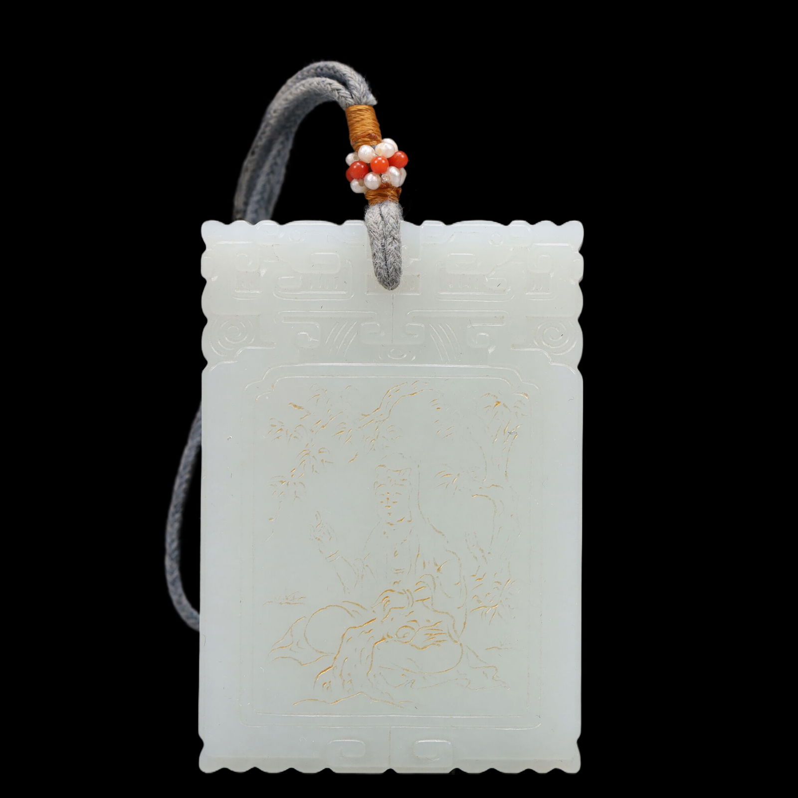 An Exquisite White Jade Figure Pattern Pendant, with poem (1 of 4)
