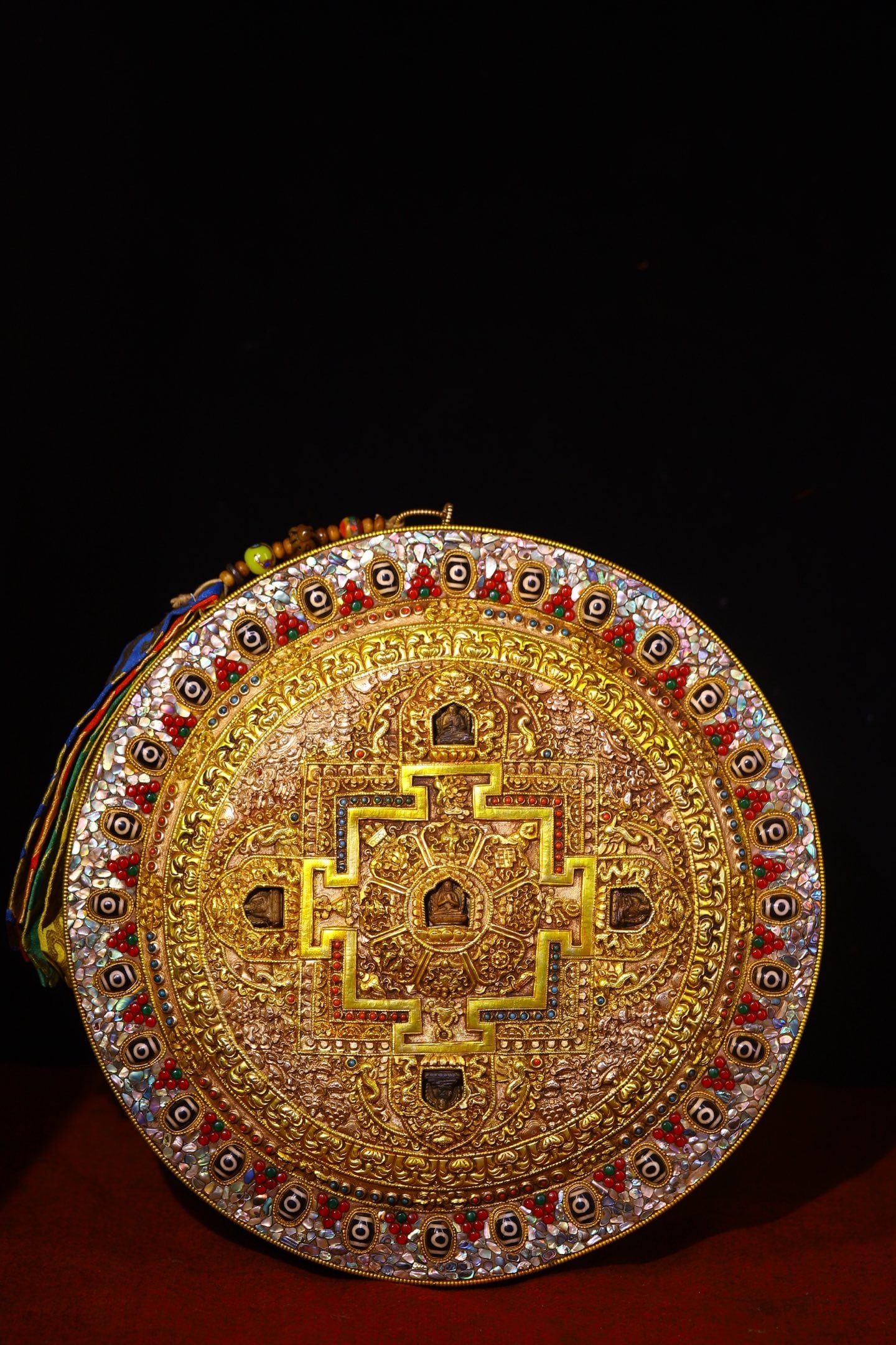 A Rare Silver Inlaid Gems and Turquoise Tangka: A Rare Silver Inlaid Gems and Turquoise Tangka,Size:13.4inx12.2in,Weight:1100g……1800元 银嵌宝石和绿松石唐卡