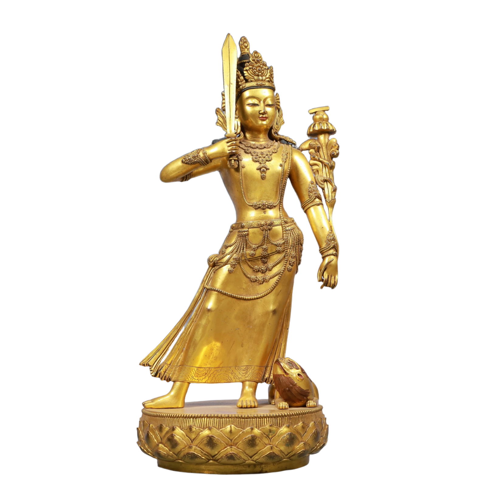 A Solemn Gilt Bronze Statue of Manjusri: A Solemn Gilt Bronze Statue of Manjusri, Ming Dynasty, China, Size:7.9inx17.3in, Weight:6400g 