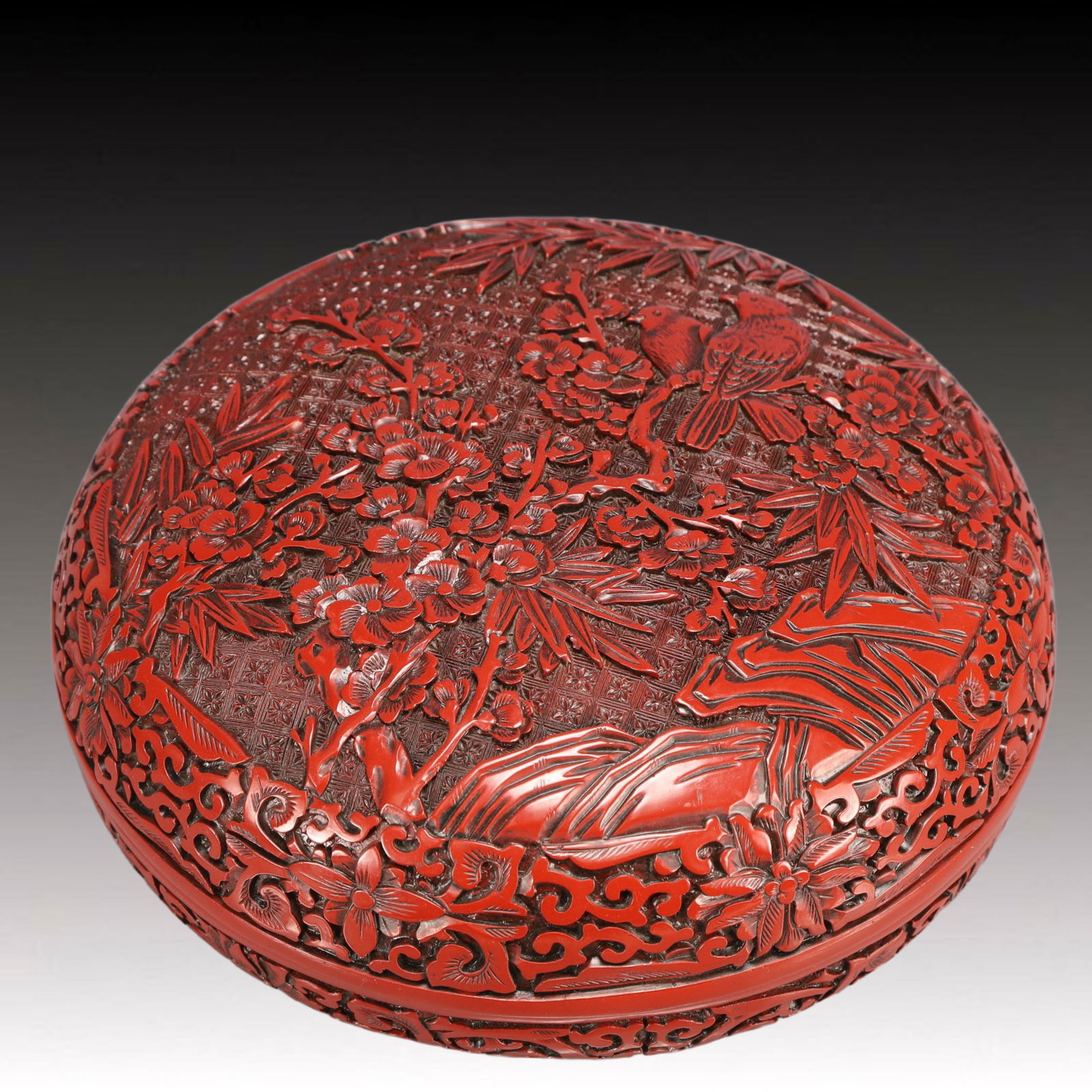 An Exquisite Carved Red Lacquer Flower and Bird Pattern Cover Box,Qing Dynasty, China,Qianlong (1 of 8)