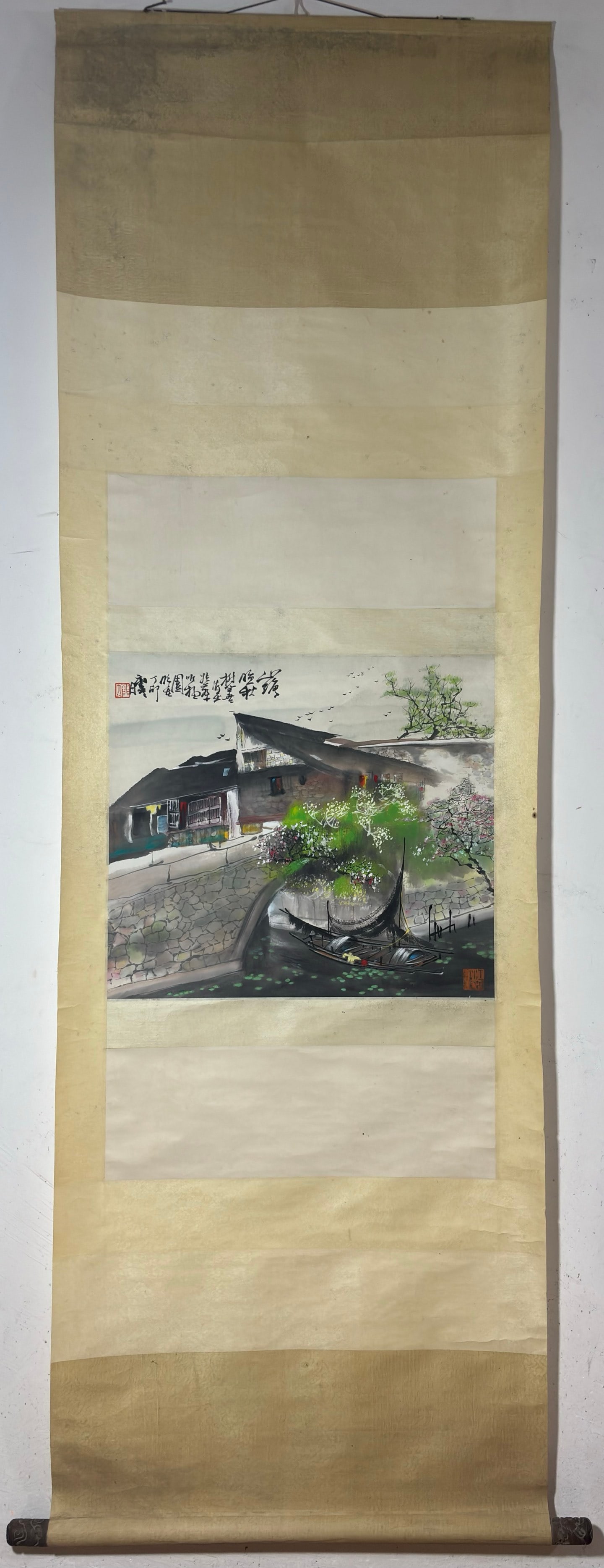A Chinese Vertical Scroll Ink Painting of Landscape on Paper,Liu Maoshan (1 of 9)