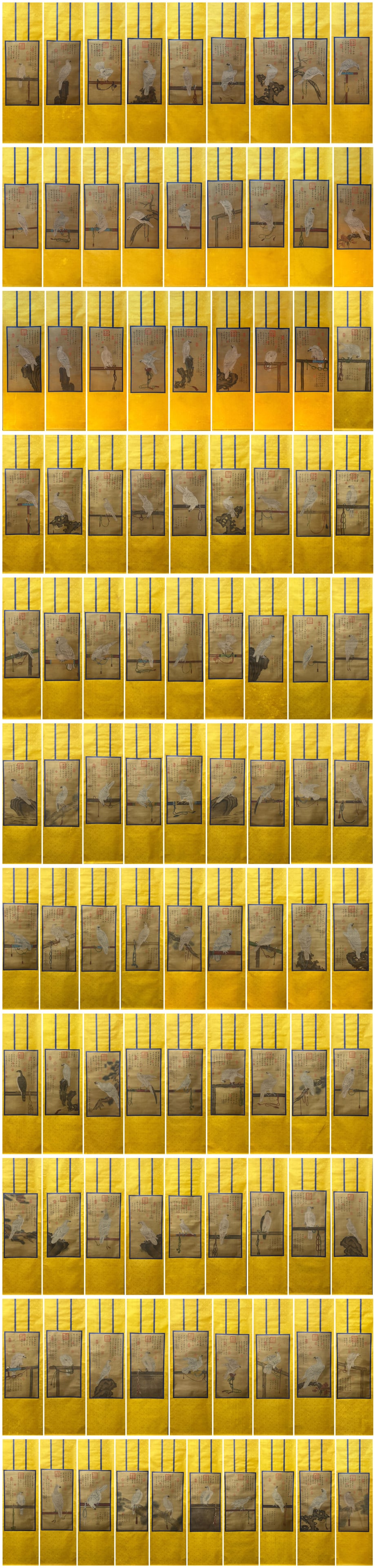 A Set of 100? Chinese Vertical Scroll Ink Painting of Eagle on Silk,Song Huizong: A Set of 100张 Chinese Vertical Scroll Ink Painting of Eagle on Silk,Song Huizong,Size:(Without frame)21.1inx33.5in*100 一套100张中国水墨绢本
