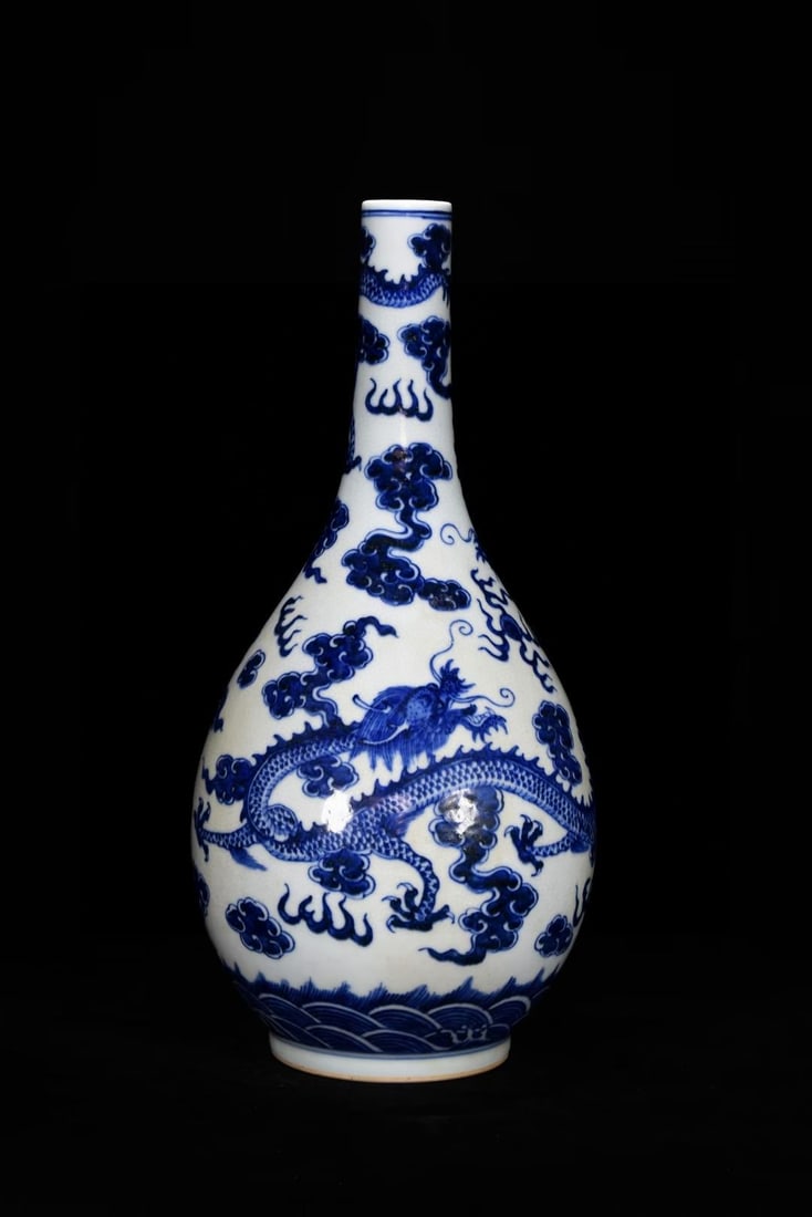 A Huge Guan yao Blue and White Seawater,Auspicious Cloud and Dragon Pattern Vase (1 of 9)