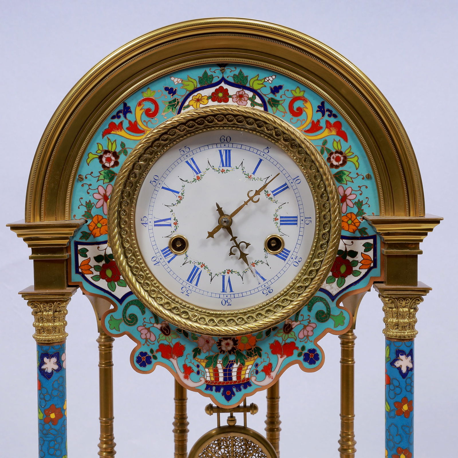 An Exquisite Cloisonne Flower Pattern Table Clock Ornament - 2