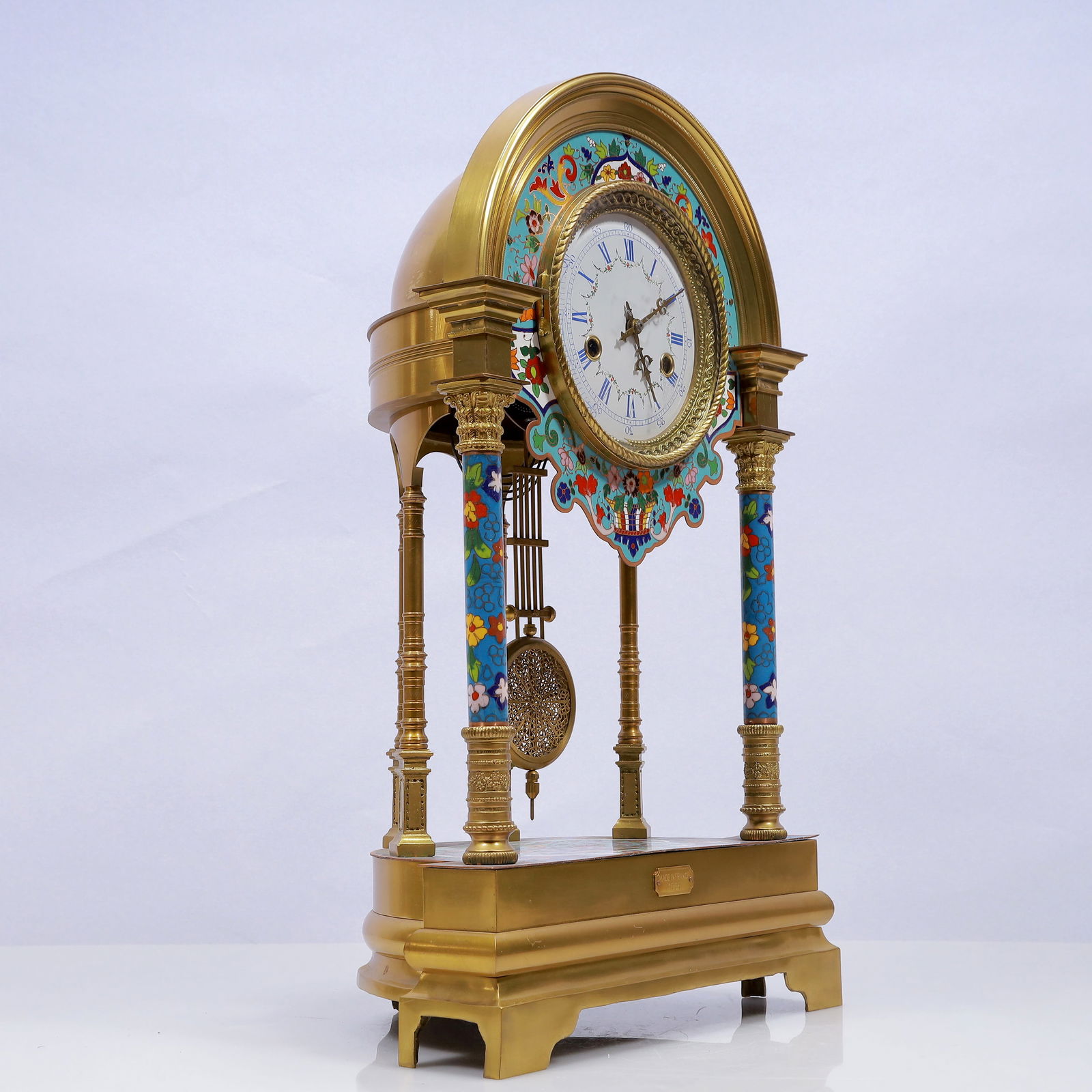 An Exquisite Cloisonne Flower Pattern Table Clock Ornament - 5
