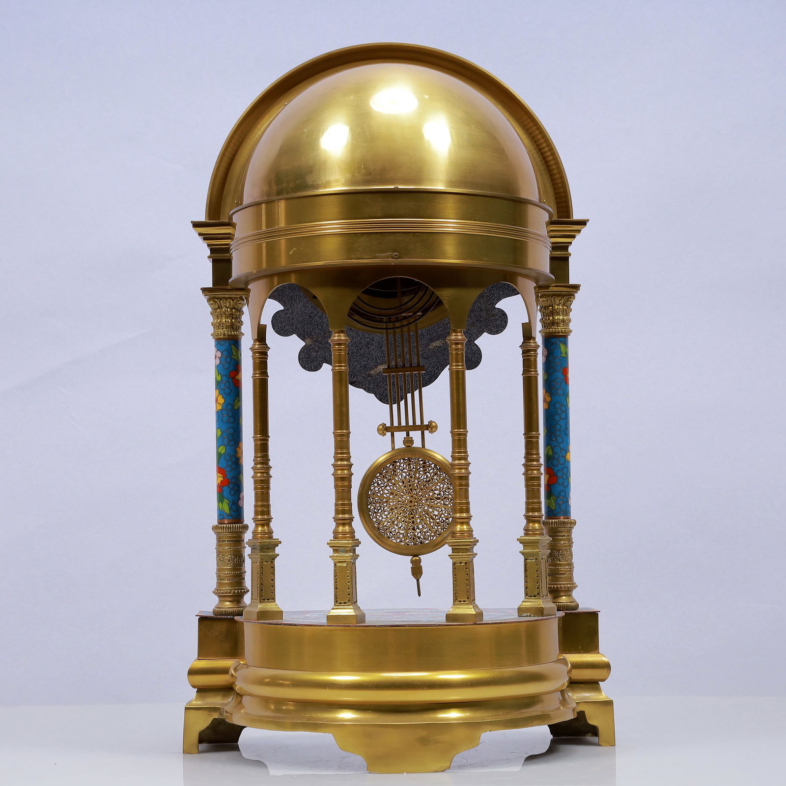 An Exquisite Cloisonne Flower Pattern Table Clock Ornament - 7