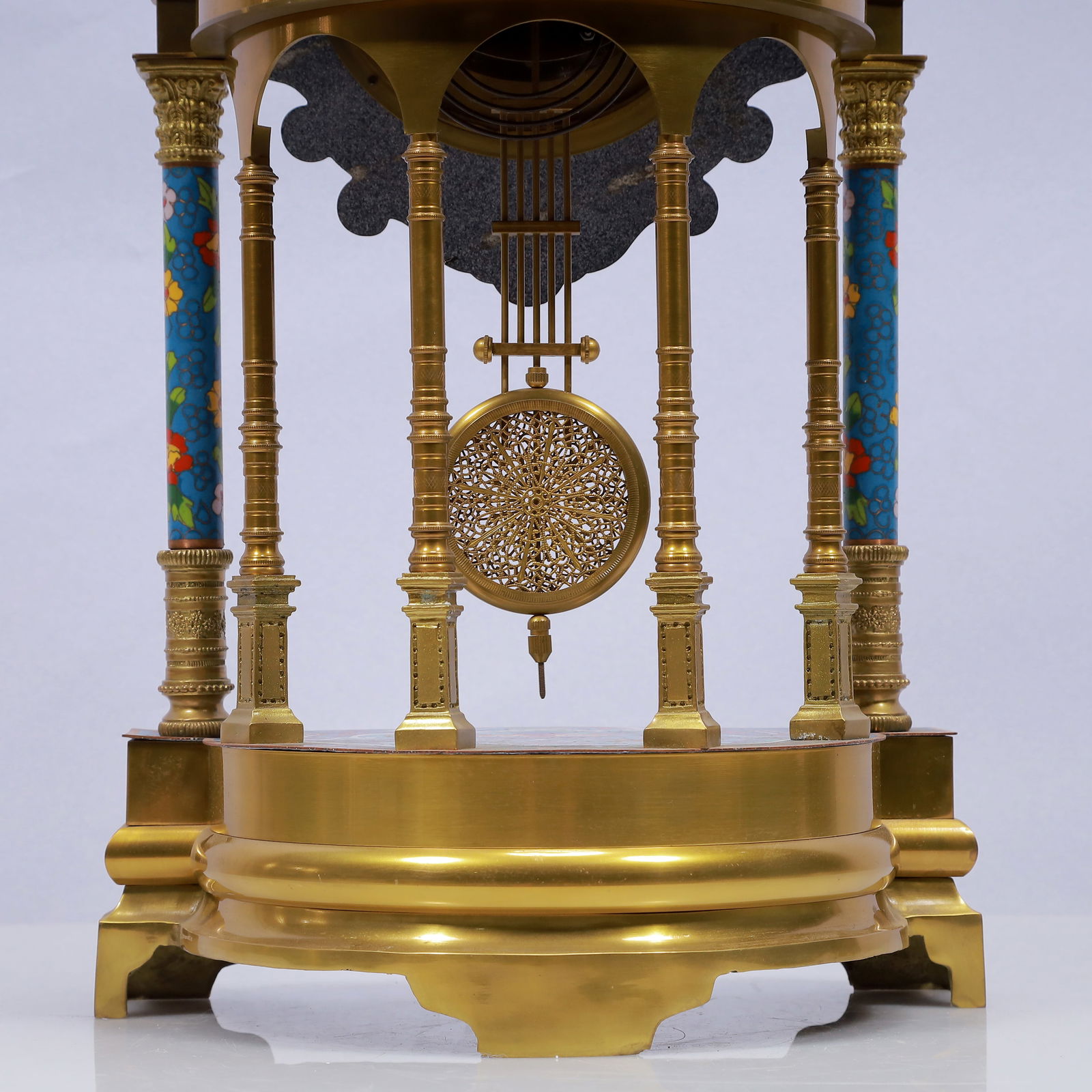 An Exquisite Cloisonne Flower Pattern Table Clock Ornament - 9