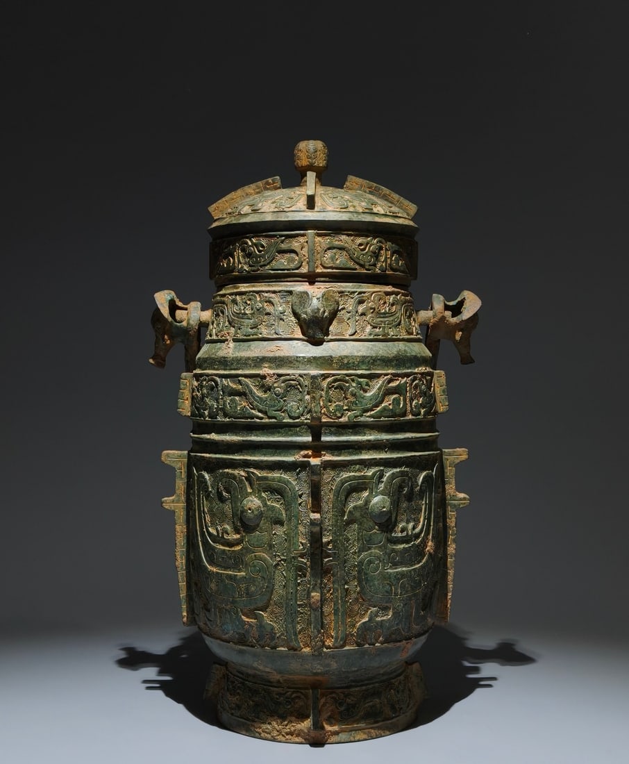 An Archaic Bronze Phoenix Pattern Ewer: An Archaic Bronze Phoenix Pattern Ewer,W.Zhou , China,Size:19.3inx8.3in 青铜凤纹提壶,中国西周时期