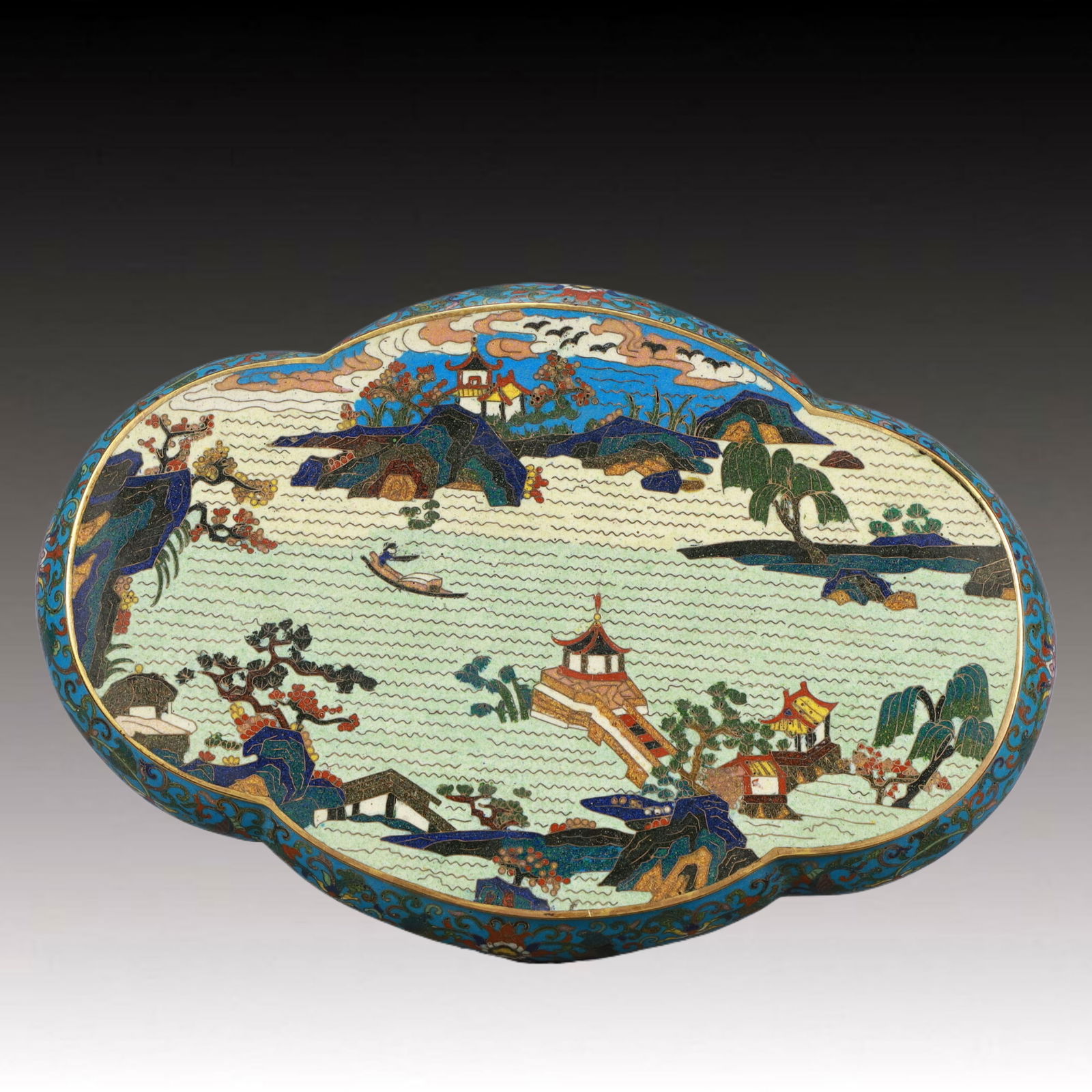 A Rare Cloisonne Landscape Pattern Base - 3