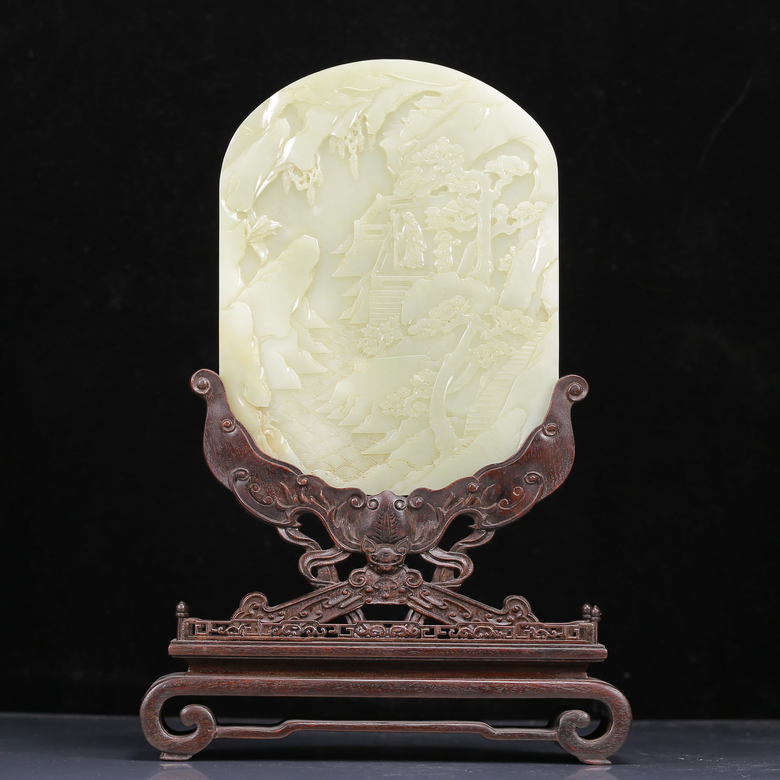 An Exquisite White Jade Landscape and Figure Pattern Table Screen - 2