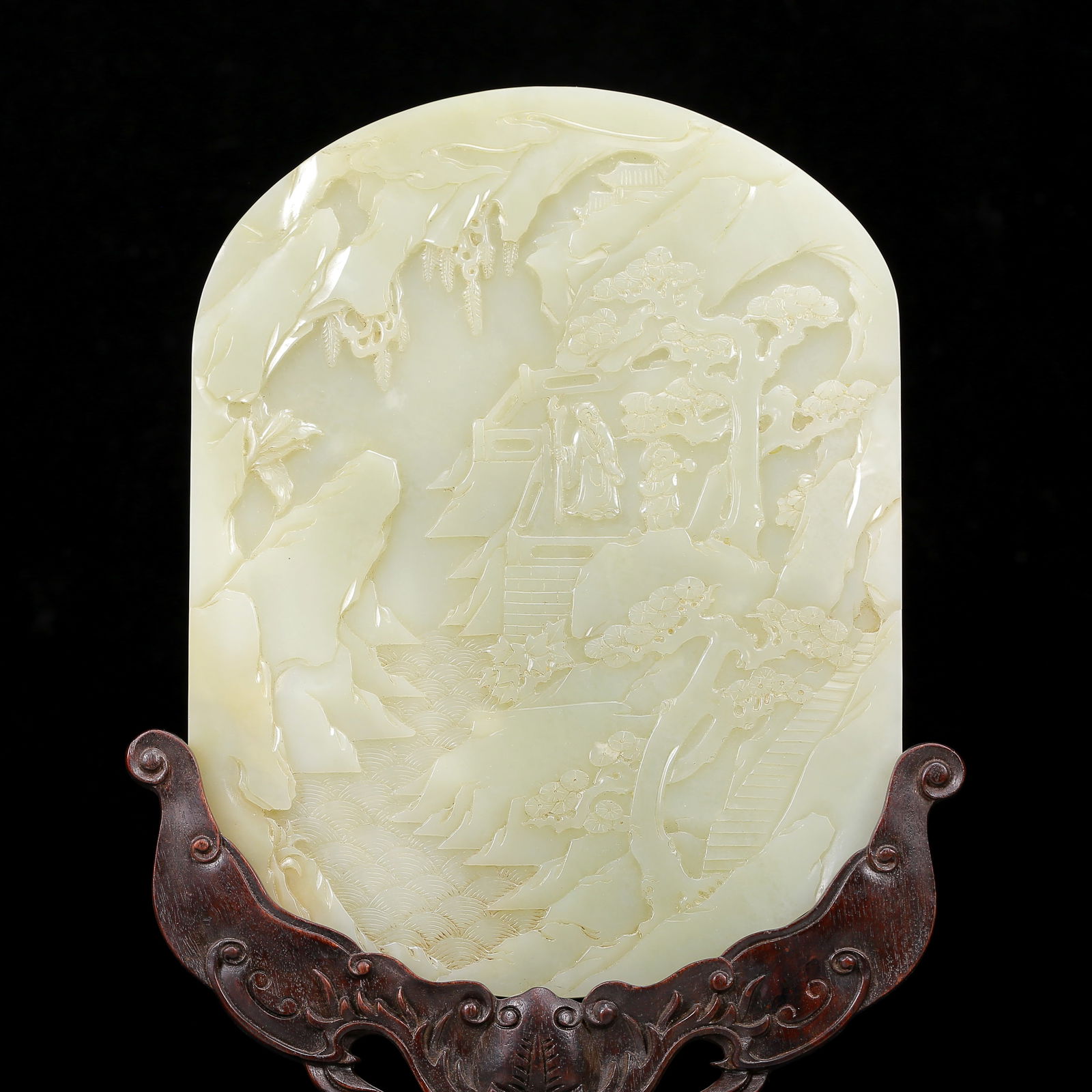 An Exquisite White Jade Landscape and Figure Pattern Table Screen - 3