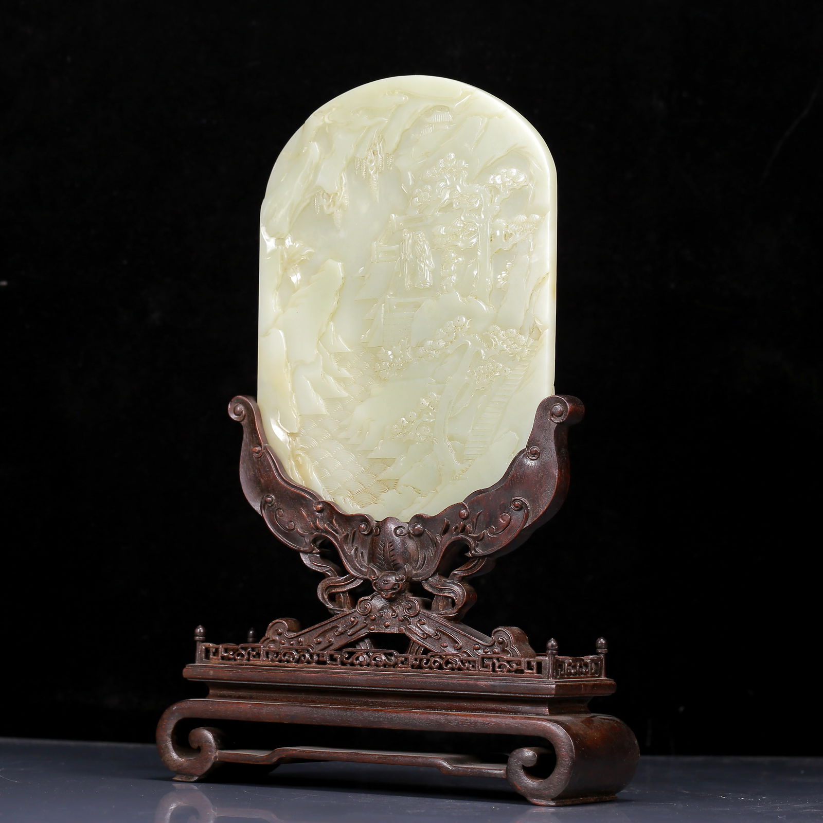 An Exquisite White Jade Landscape and Figure Pattern Table Screen - 7