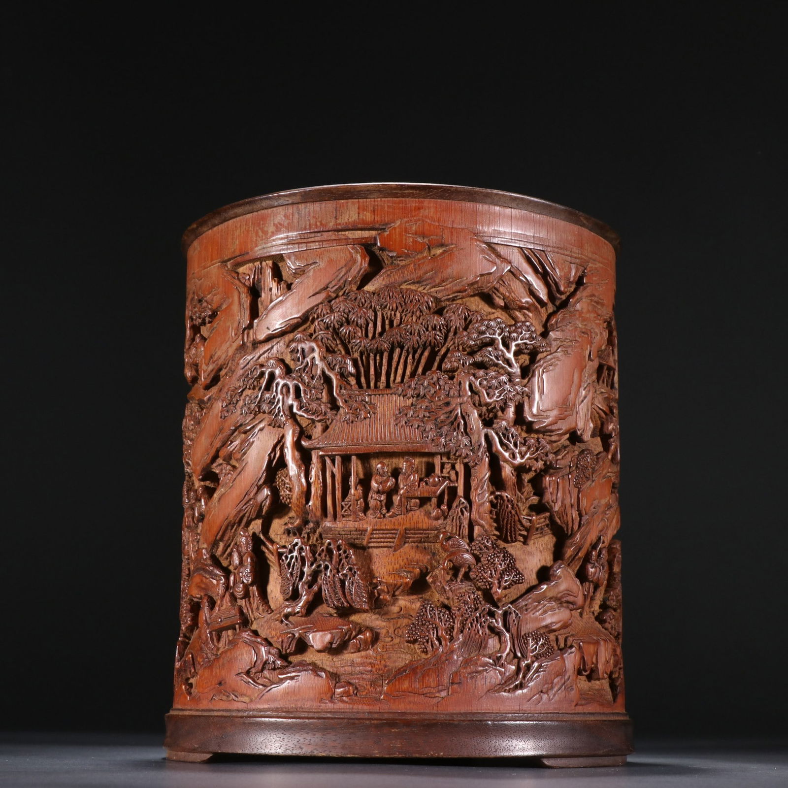An Exquisite Bamboo Character and Story Pattern Brush Pot: An Exquisite Bamboo Character and Story Pattern Brush Pot,Qing Dynasty, China,Size:6.9inx5.9in 