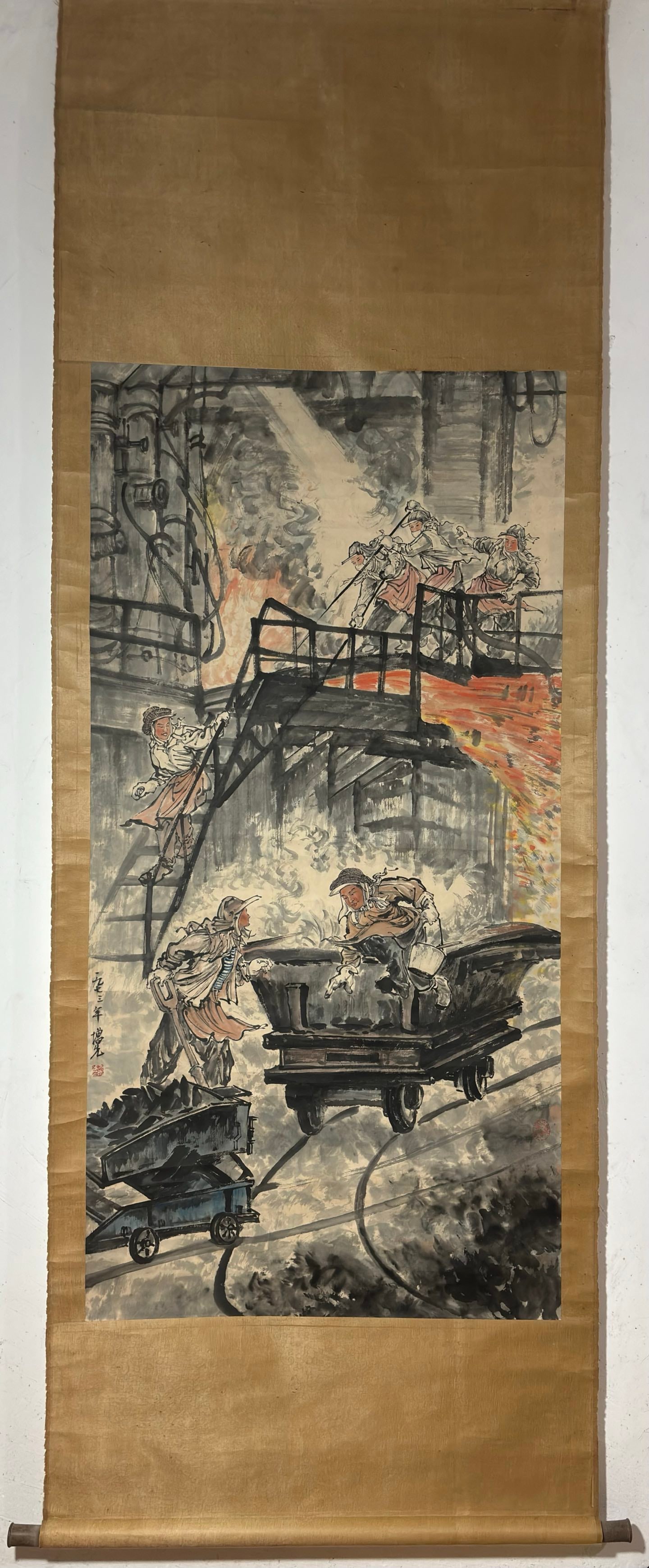 A Chinese Vertical Scroll Ink Painting of Character and Story on Paper,Fang Zengxian: A Chinese Vertical Scroll Ink Painting of Character and Story on Paper,Fang Zengxian,Size:(Without frame)53.9inx26.8in 