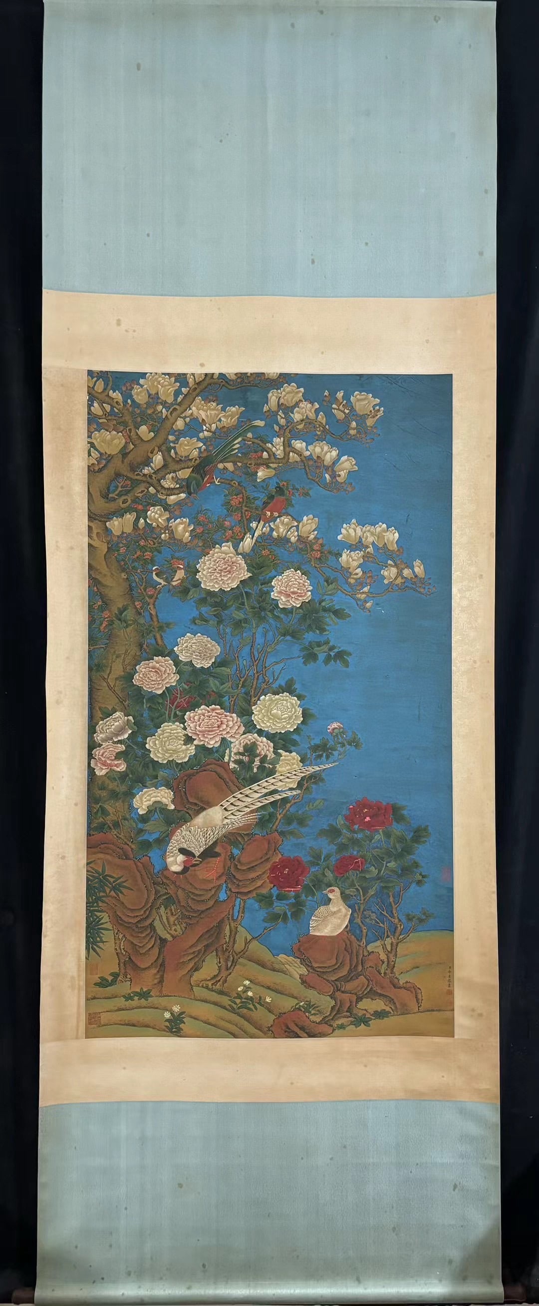 A Chinese Vertical Scroll Ink Painting of Flower and Bird on Silk,Yu Shen (1 of 9)