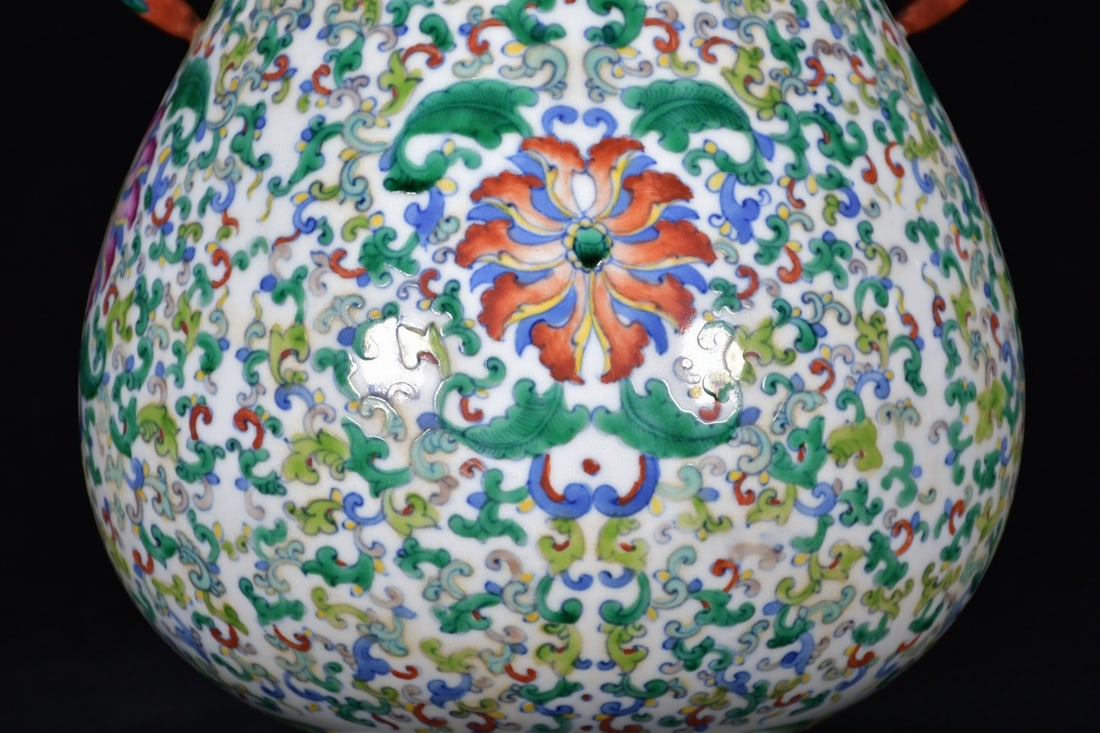 A Rare Doucai Flower Pattern Beast-Ears Jar - 6