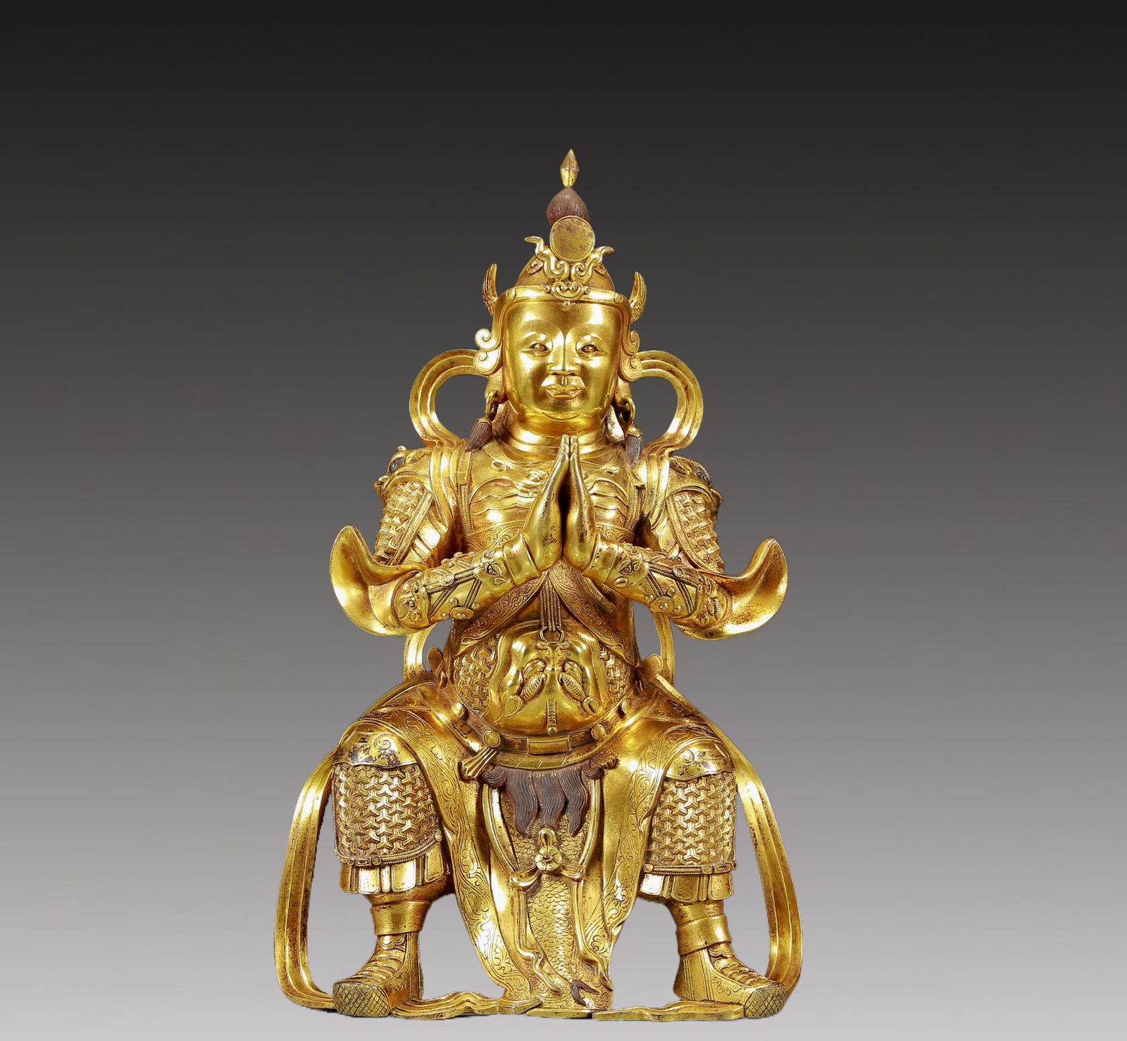 A Solemn Gilt Bronze Statue of Skanda: A Solemn Gilt Bronze Statue of Skanda,Ming Dynasty, China,Size:12.6inx7.9inx21.3in,Weight:28.60kg 铜鎏金韦陀像，明代