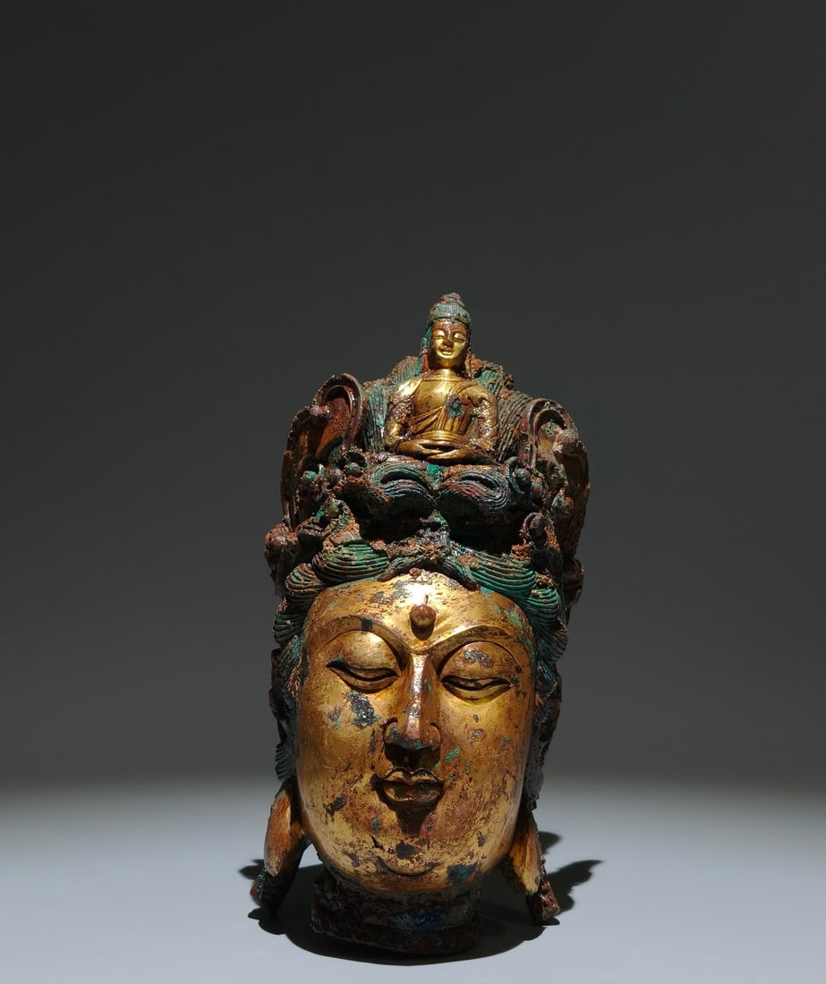 A Solemn Gilt Bronze Buddha-head Ornament (1 of 9)