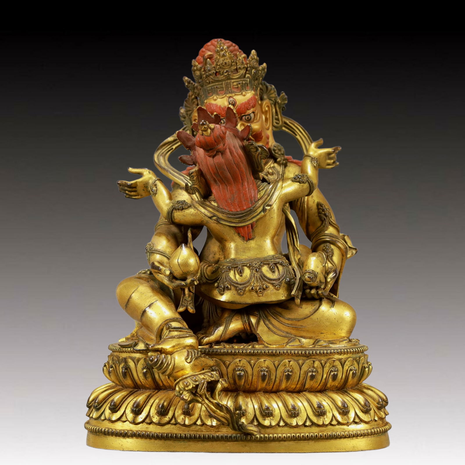 A Solemn Gilt Bronze Statue of Mammon: A Solemn Gilt Bronze Statue of Mammon,Ming Dynasty, China,Size:8.3inx7.1inx11.4in,Weight:7000g 铜鎏金财神像,中国明代