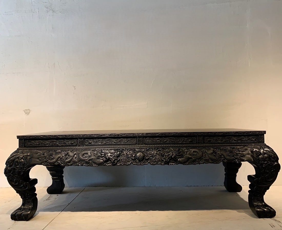 A Huge Zitanwood Auspicious Cloud and Dragon Pattern Table: A Huge Zitanwood Auspicious Cloud and Dragon Pattern Table,Qing Dynasty, China,Size:102.4inx45.7inx34.6in,(Max)110.2inx53.5in 