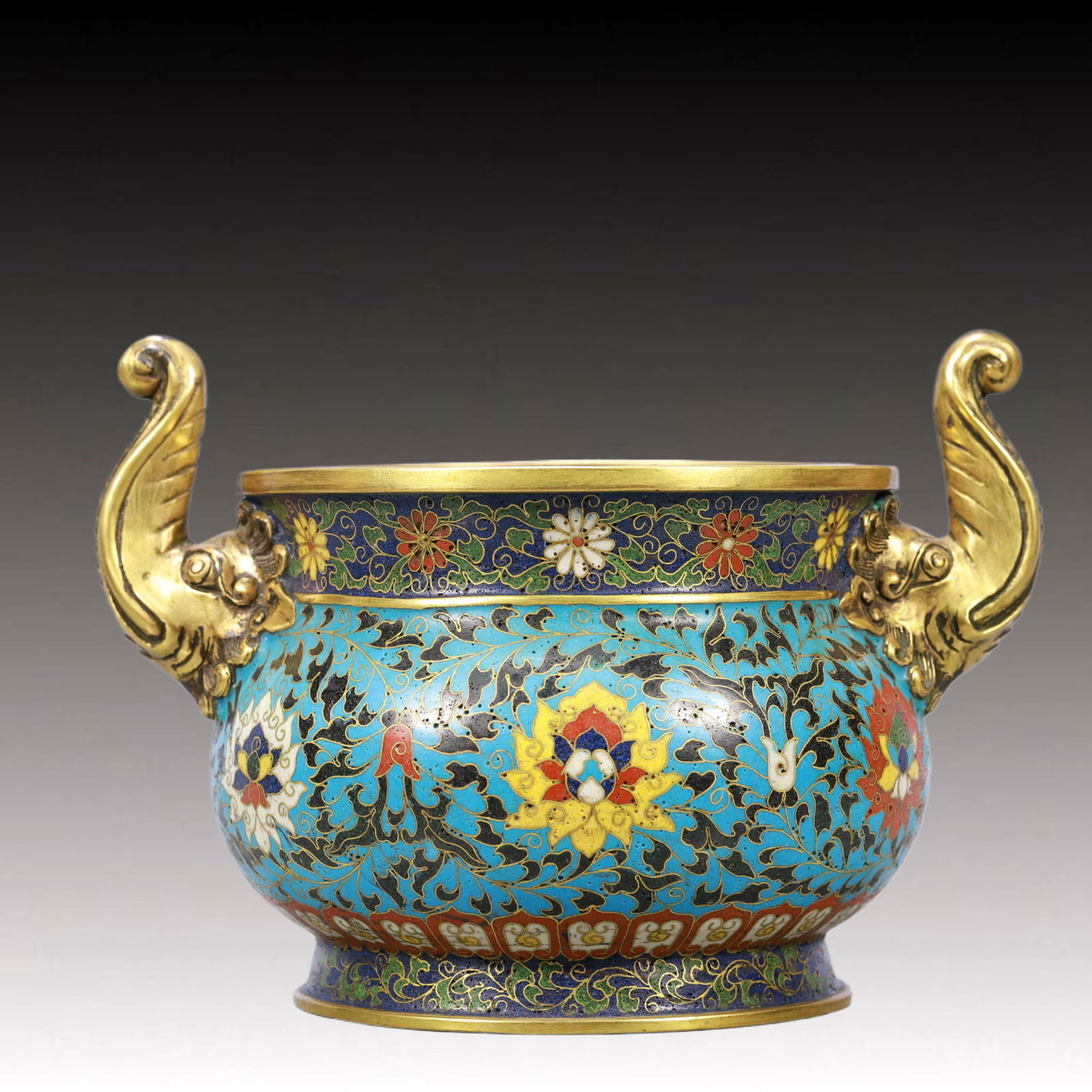 An Exquisite Cloisonne Lotus Pattern Elephant-Ears Censer (1 of 8)