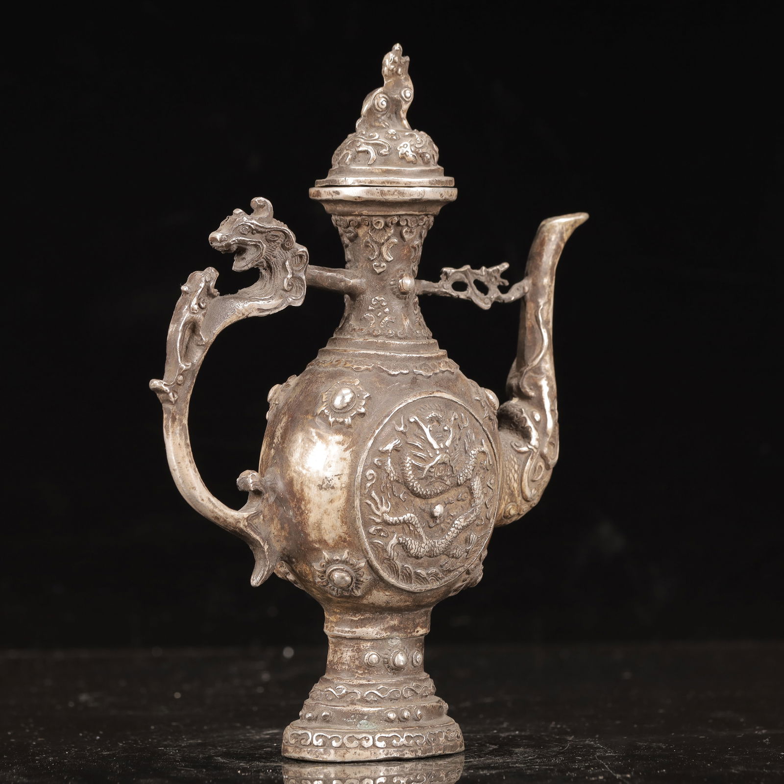 An Exquisite Silver Dragon Pattern Ewer - 5