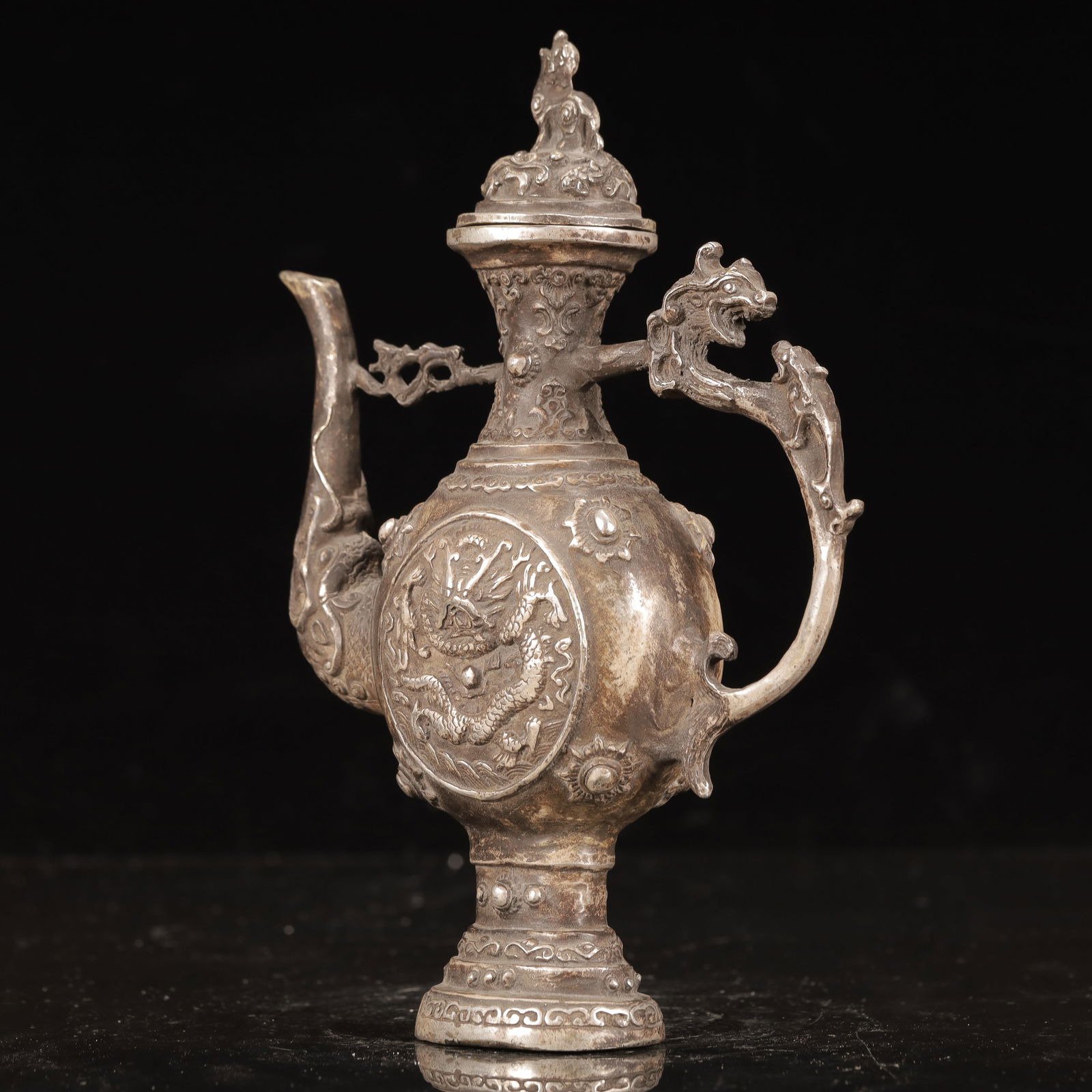 An Exquisite Silver Dragon Pattern Ewer - 6