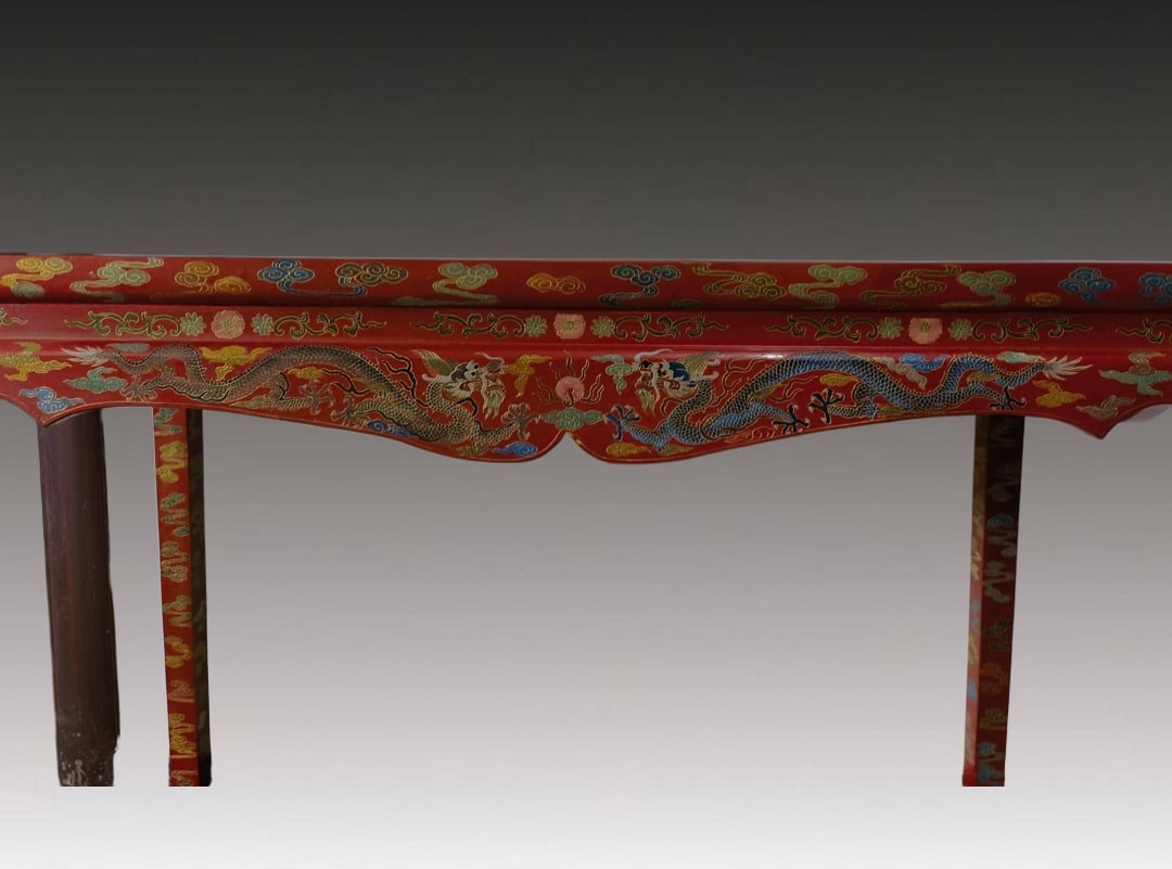 A Huge Lacquerware Auspicious Cloud and Dragon Pattern Table - 5