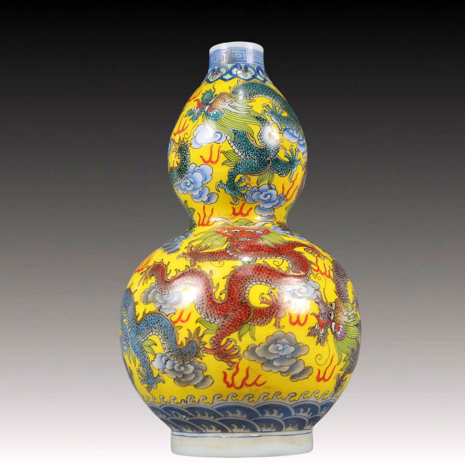 A Precious Coloured glaze Enamel Auspicious Cloud and Dragon Pattern Vase (1 of 6)