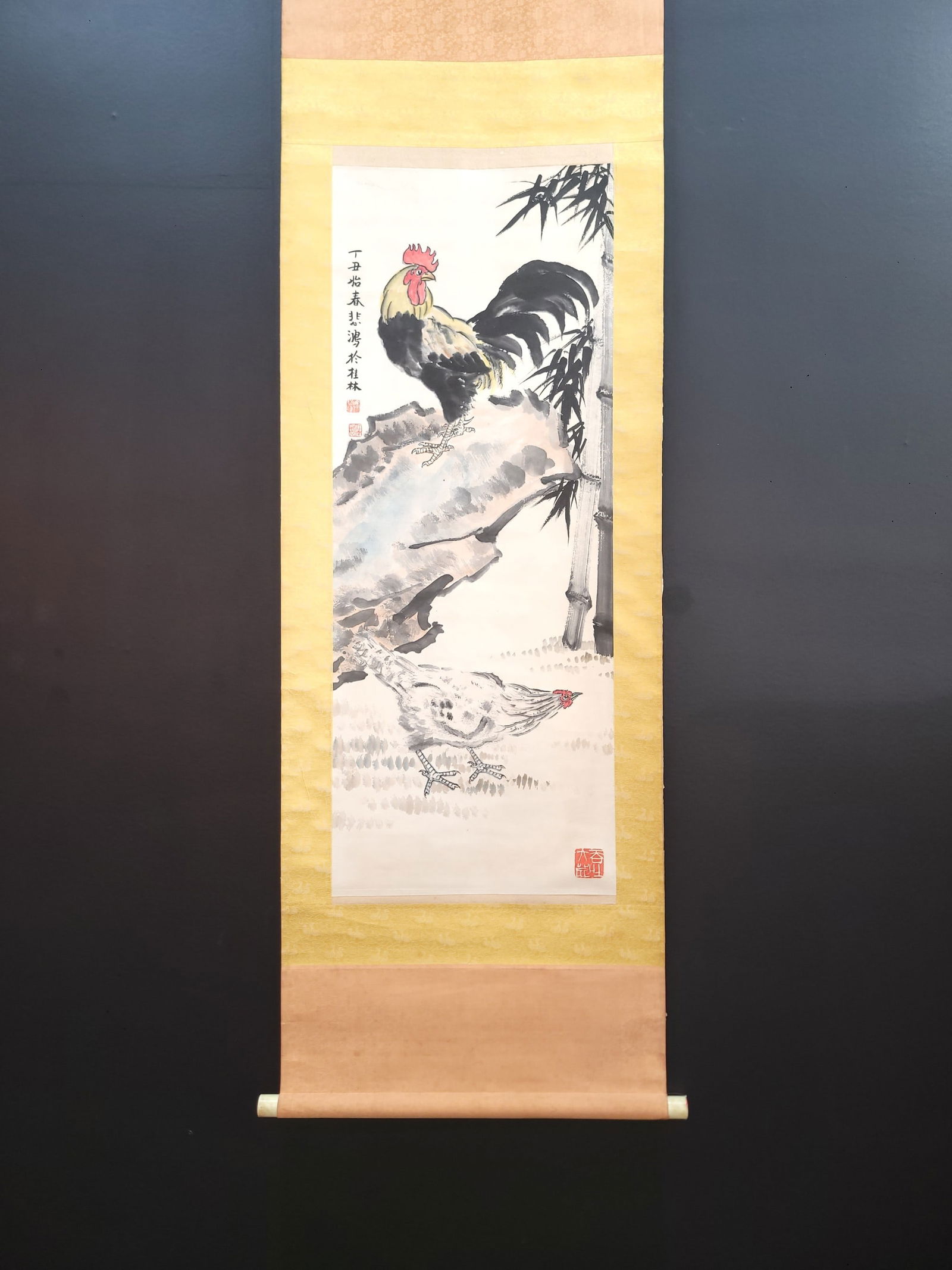 A Chinese Vertical Scroll Ink Painting of Rooster on Paper,Xu Beihong (1 of 8)