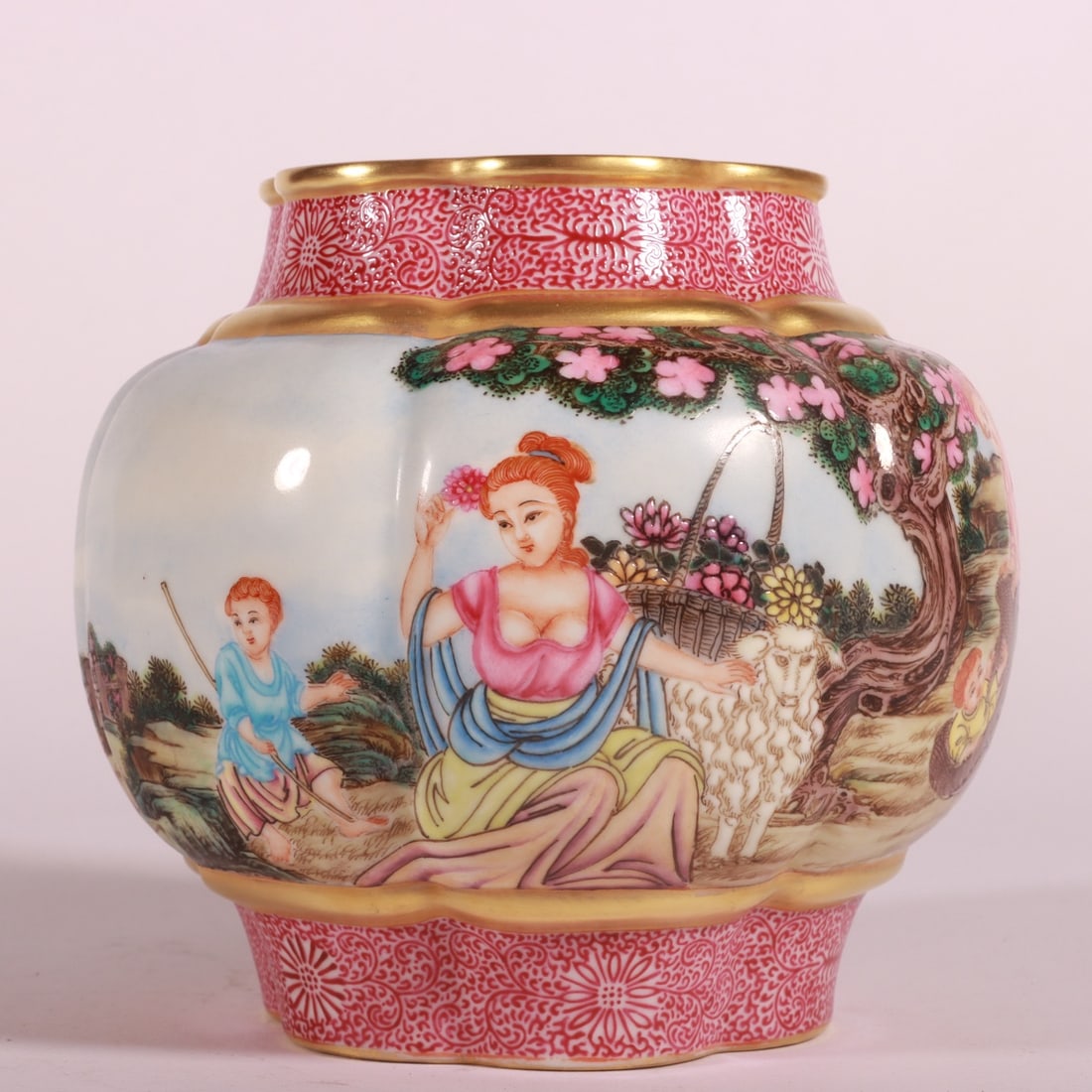 An Exquisite Enamel Agate Red Color Painted Gold Figure Pattern Water Pot (1 of 8)