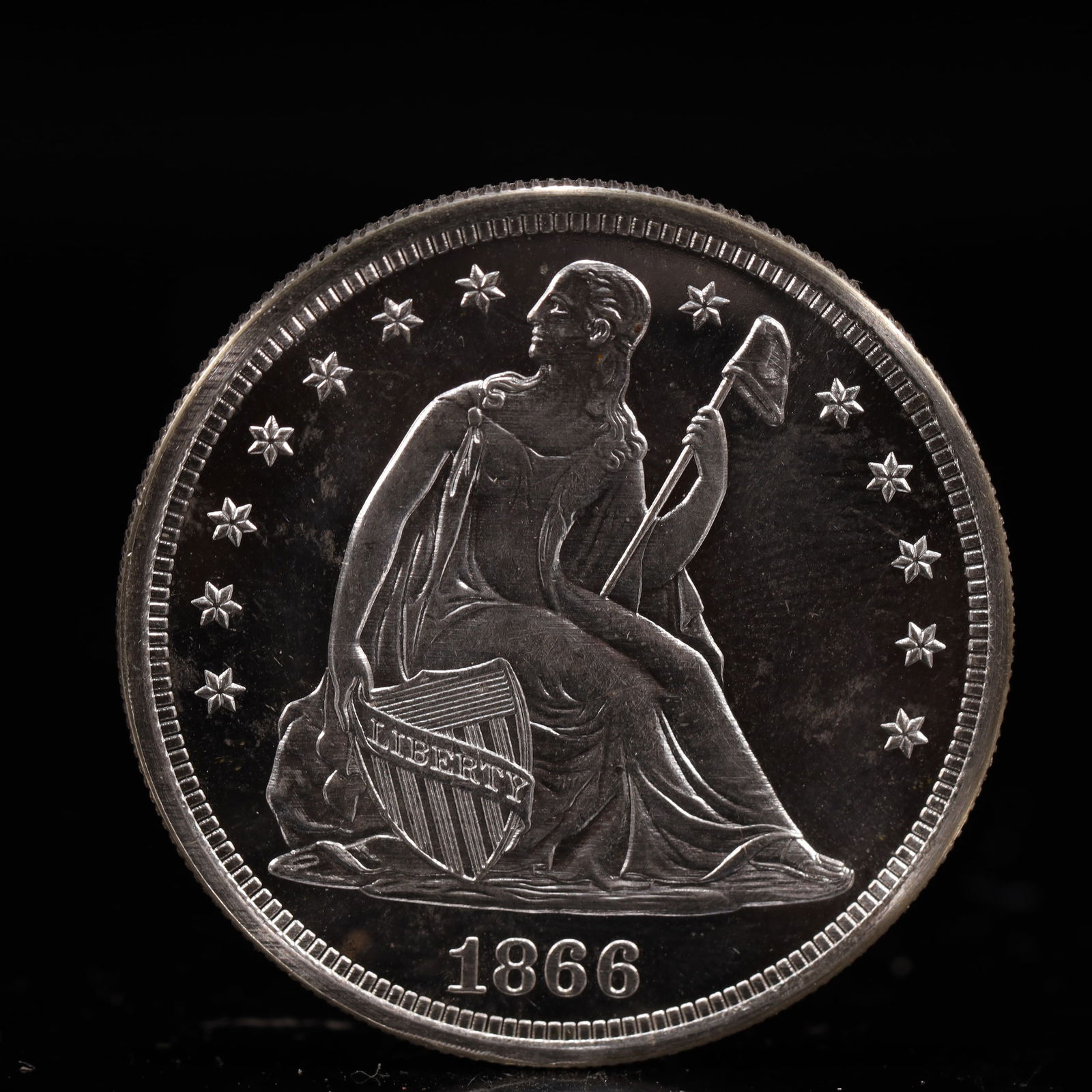 USA One Dollar 1866 Coin: American coin. IN GOD WE TRUST / LIBERTY / 1866 / UNITED STATES OF AMERICA / ONE DOL. Weight:26.9g.