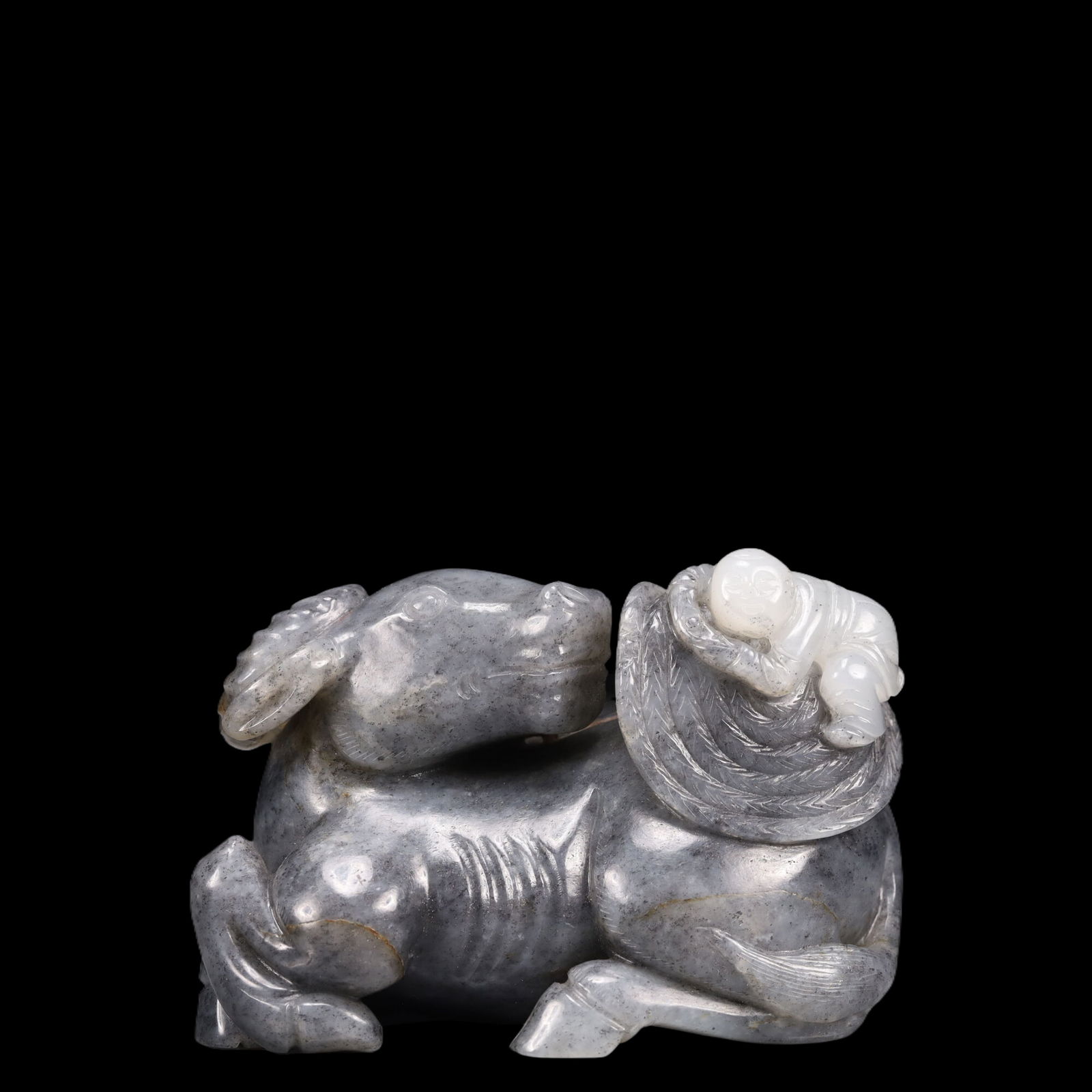 An Exquisite Greenish Jade Buffalo Ornament (1 of 8)