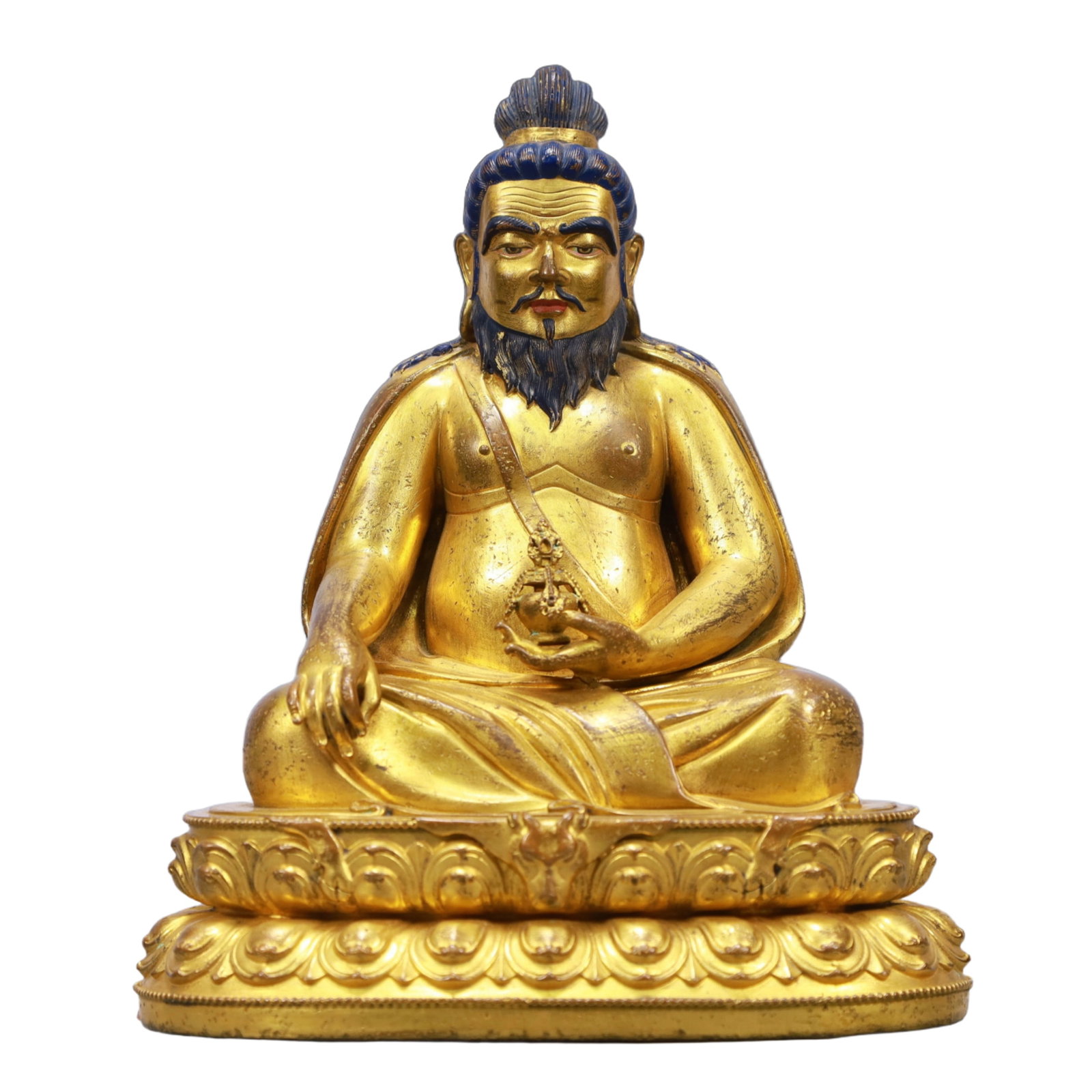 A Solemn Gilt Bronze Great Achiever: A Solemn Gilt Bronze Great Achiever,Ming Dynasty, China,Size:7.5inx5.5inx9.1in Weight:3300g 铜鎏金大成就者像,中国明代