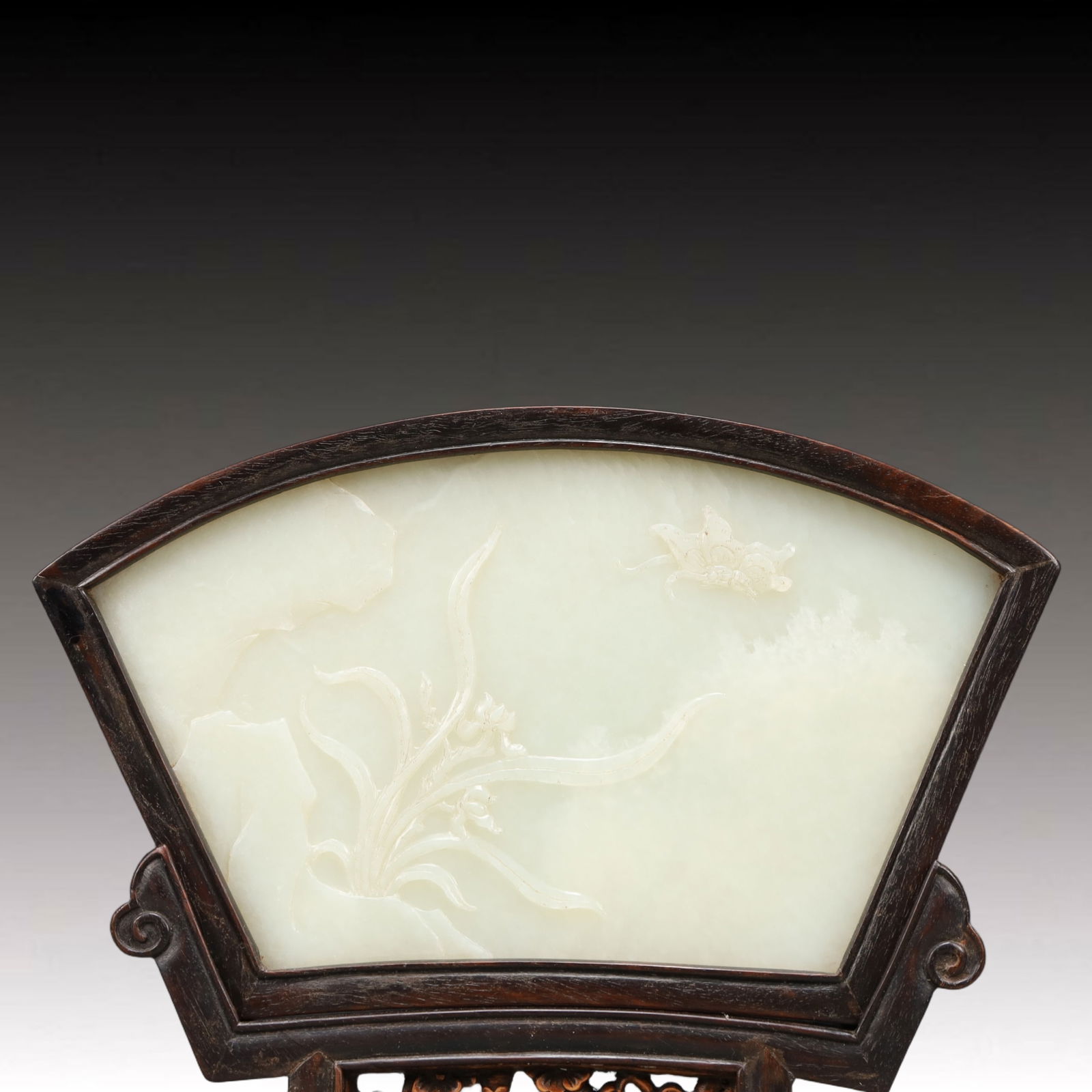 A Precious White Jade Flower Pattern Table Screen,With poem - 2