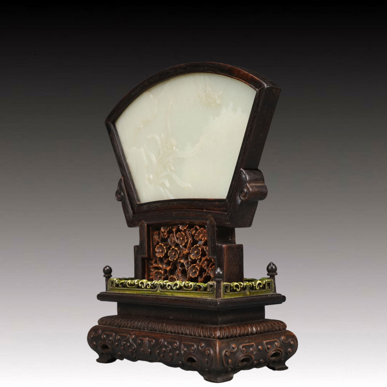 A Precious White Jade Flower Pattern Table Screen,With poem - 4