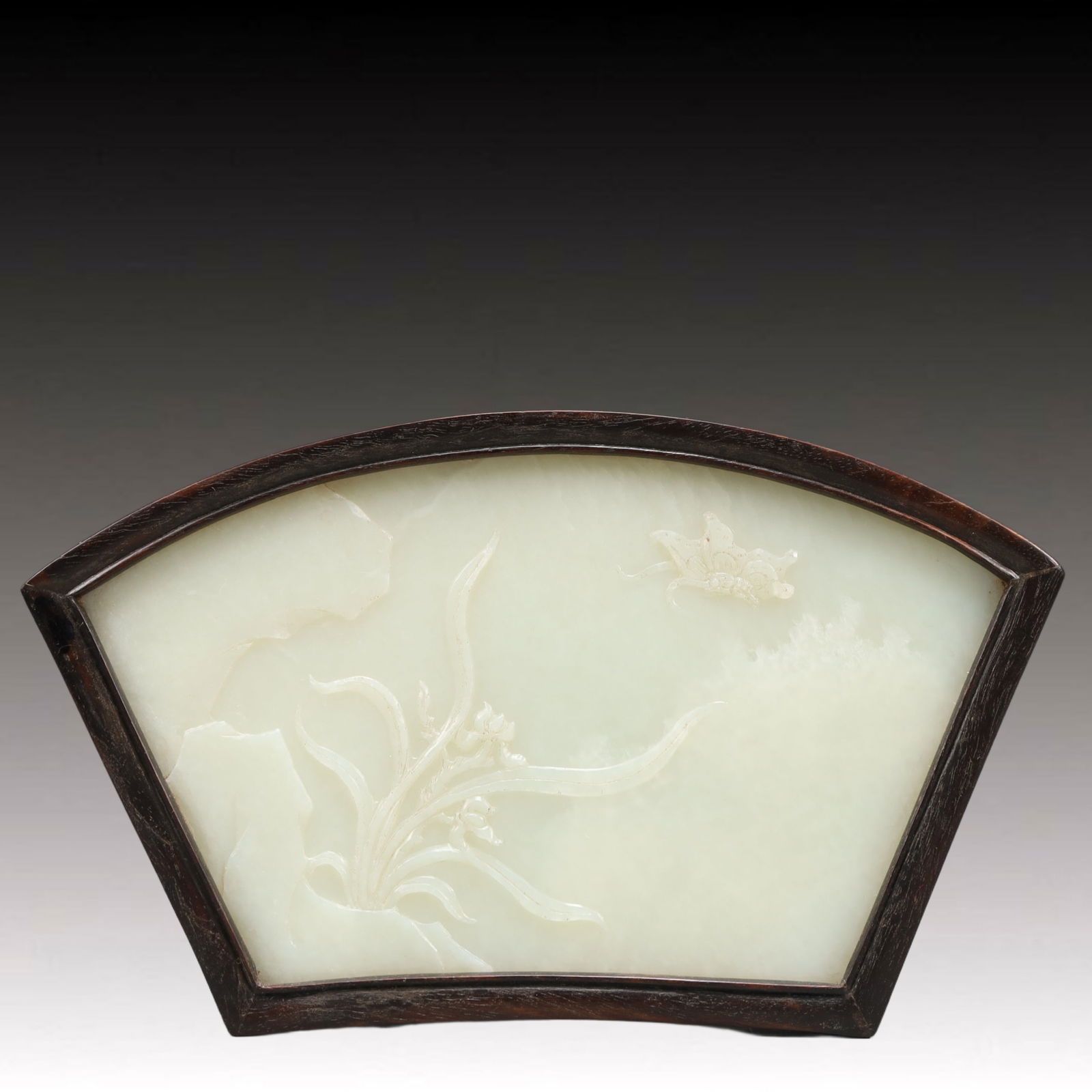 A Precious White Jade Flower Pattern Table Screen,With poem - 9