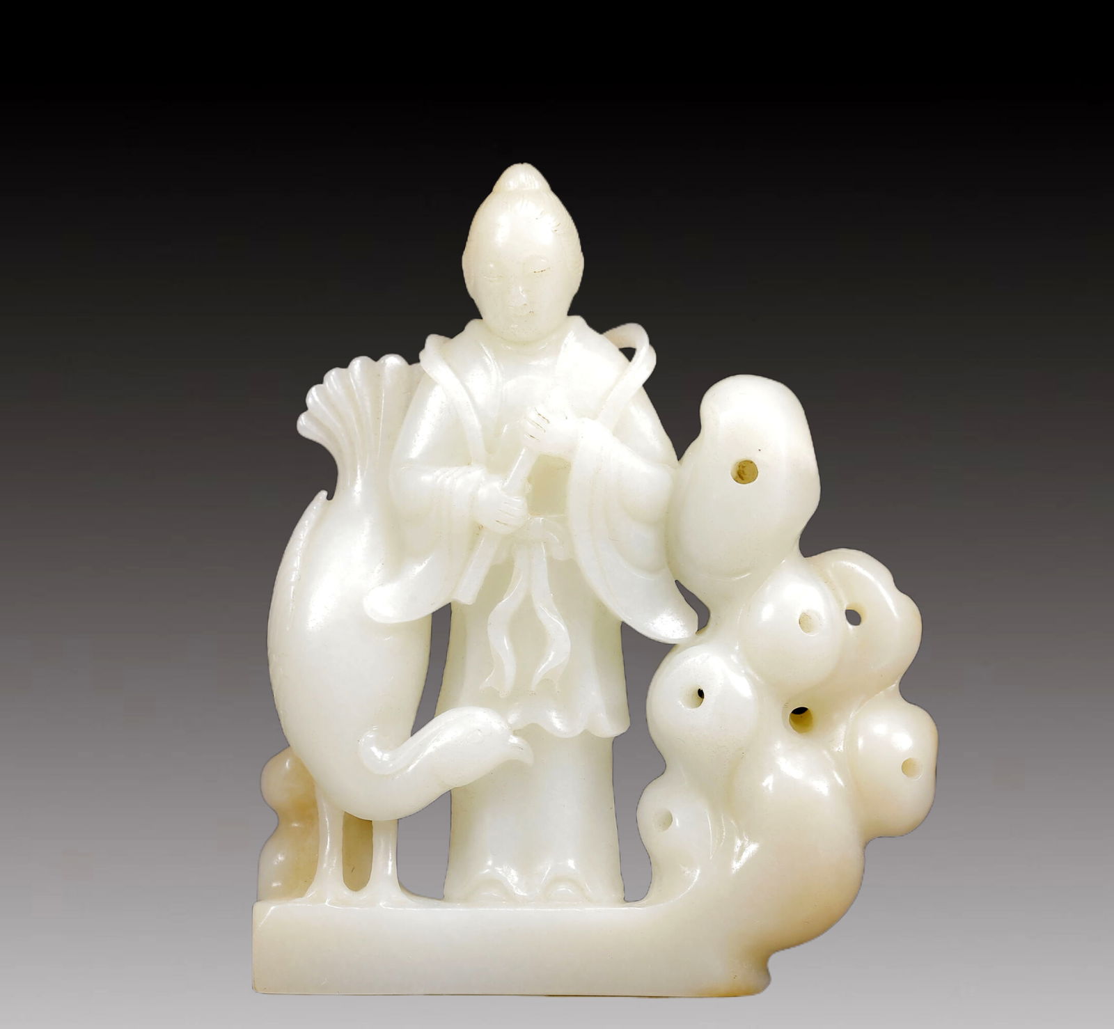 An Exquisite White Jade Figure Ornament: An Exquisite White Jade Figure Ornament,Qing Dynasty, China,Size:3.5inx0.8inx4.1in,Weight:245g 白玉人物摆件，清代