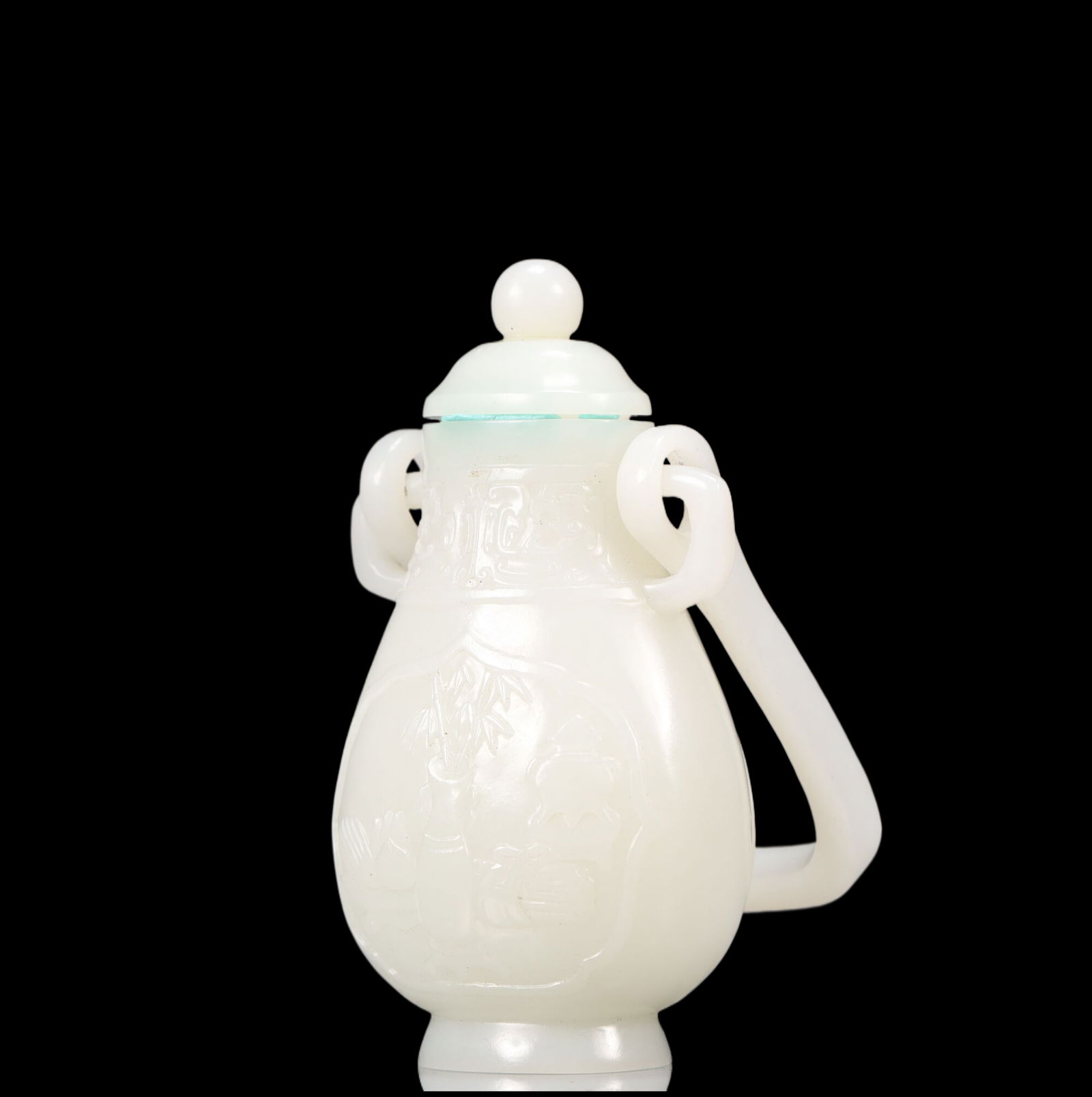 An Exquisite White Jade Rabbit Pattern Double-Ears Ewer - 2