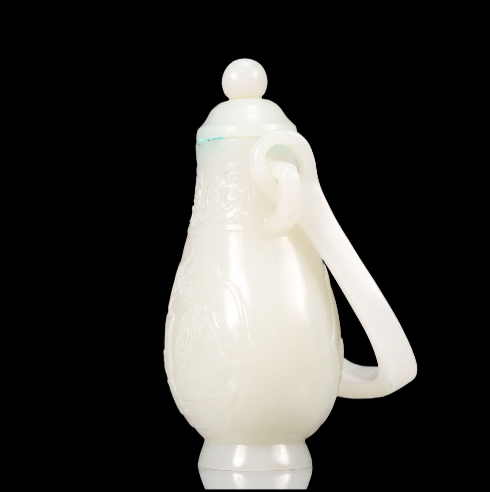 An Exquisite White Jade Rabbit Pattern Double-Ears Ewer - 5