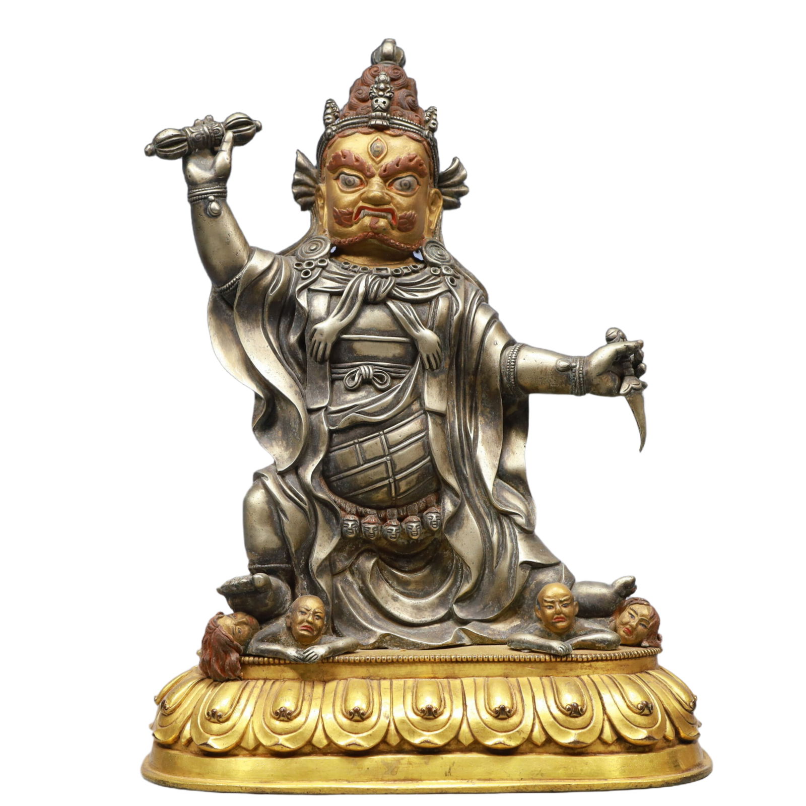 A Solemn Gilt Bronze and Silver Statue of Vajra: A Solemn Gilt Bronze and Silver Statue of Vajra,Ming Dynasty, China,Size:27x13x15in,Weight:6550g 