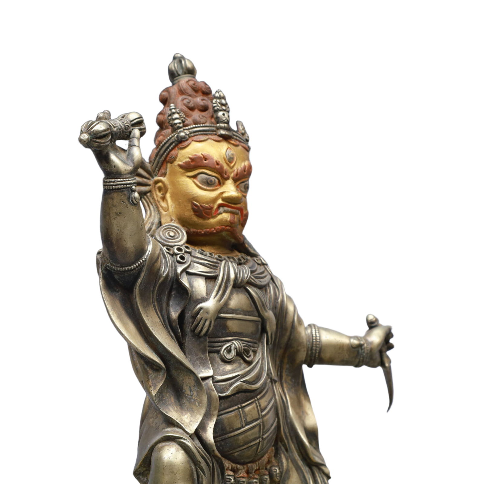 A Solemn Gilt Bronze and Silver Statue of Vajra - 7