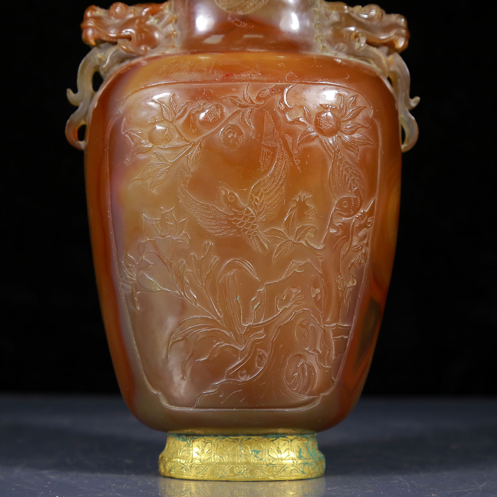 An Exquisite Agate Flower and Bird Pattern Double-Ears Bottle - 3