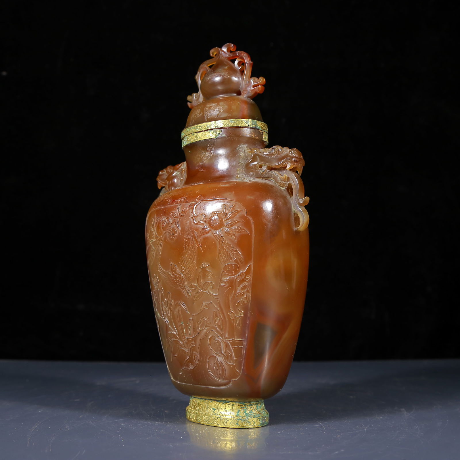 An Exquisite Agate Flower and Bird Pattern Double-Ears Bottle - 4