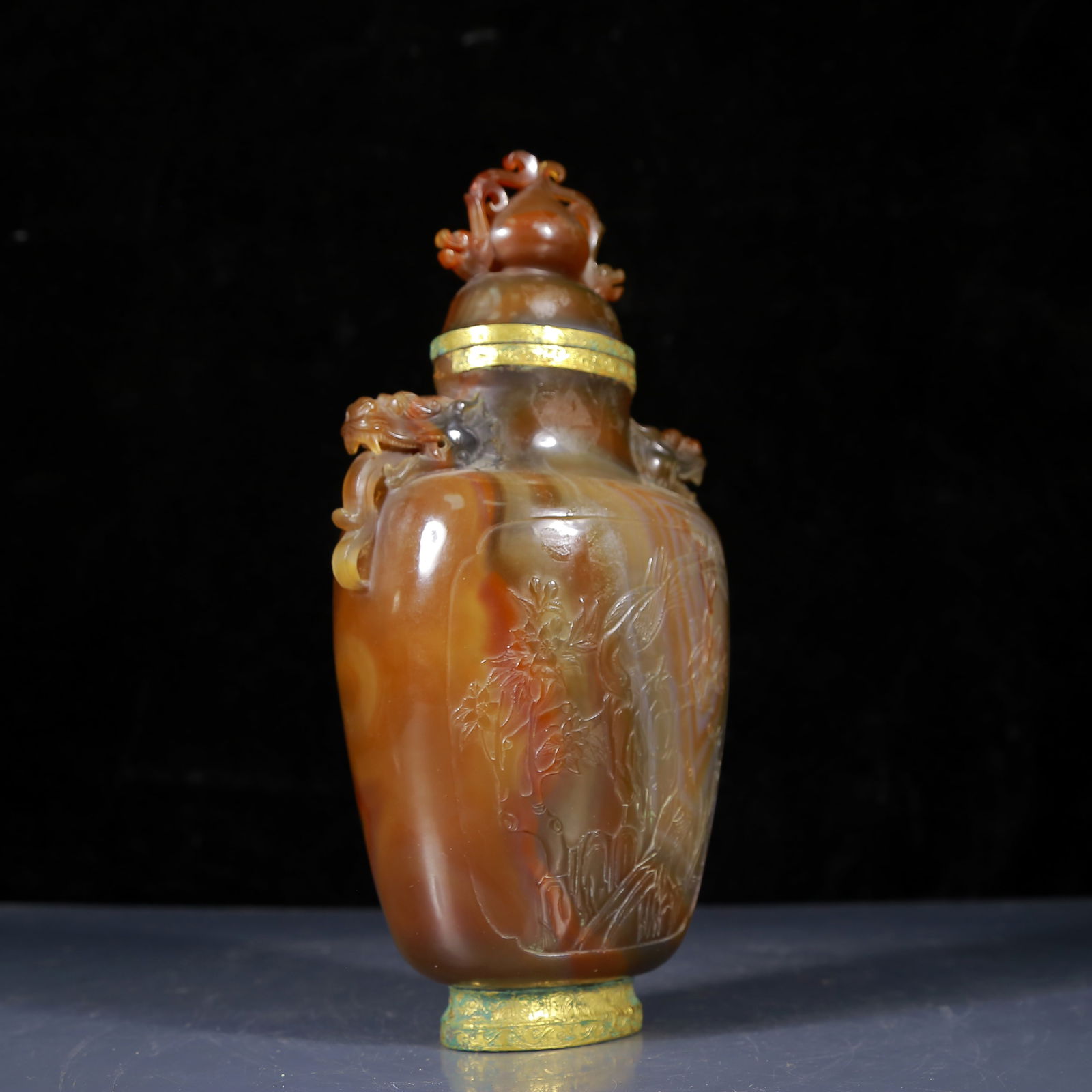 An Exquisite Agate Flower and Bird Pattern Double-Ears Bottle - 5